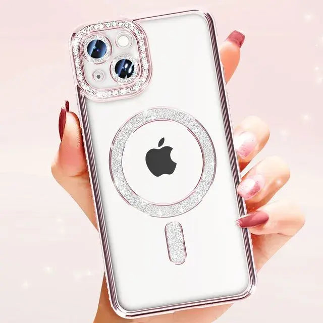 Entronix [Magnetic] Case Compatible with iPhone 15 Plus - [Clear Back] Luxury Diamonds - Entronix