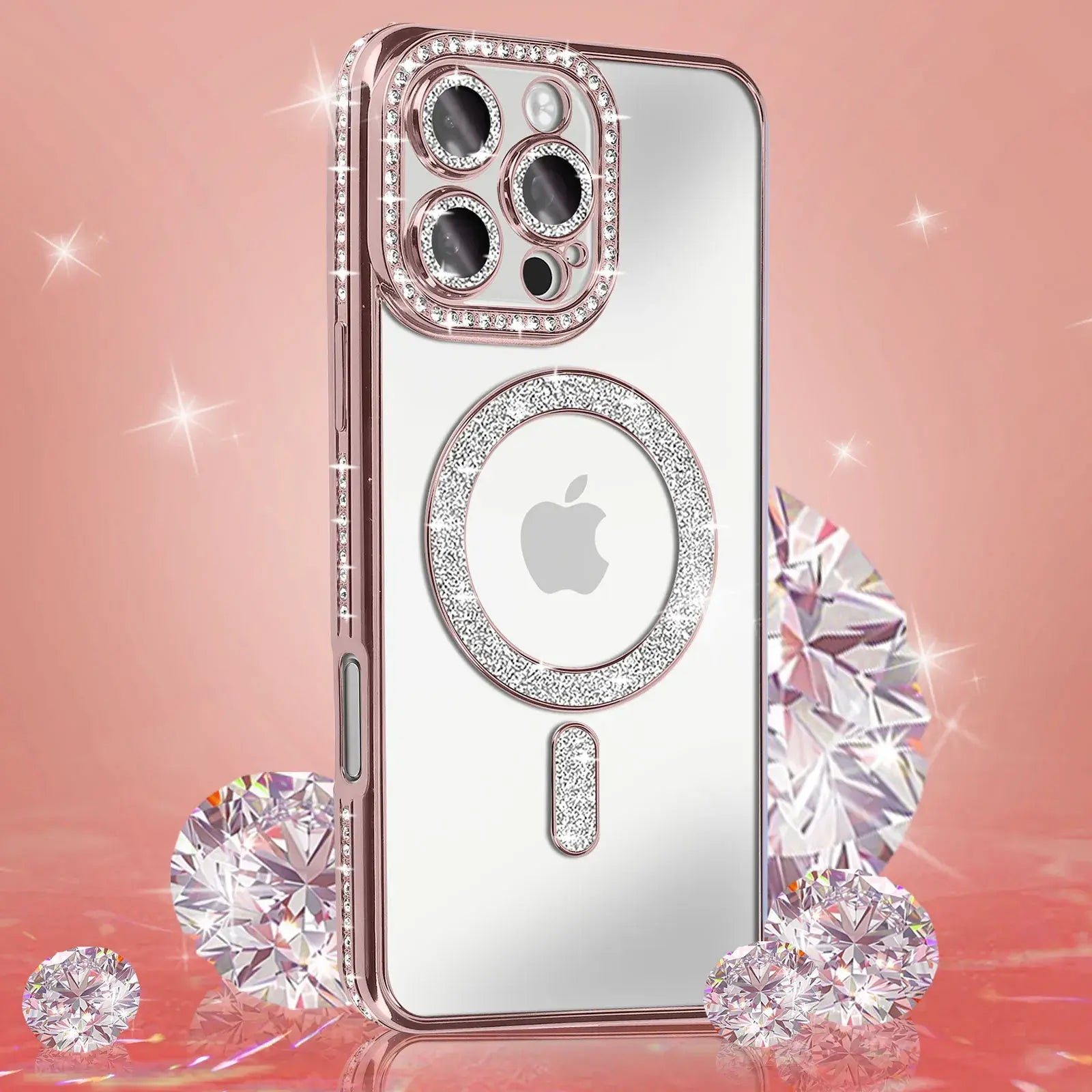 Entronix [Magnetic] Case Compatible with iPhone 16 Pro Max - [Clear Back] Luxury Diamonds - Entronix