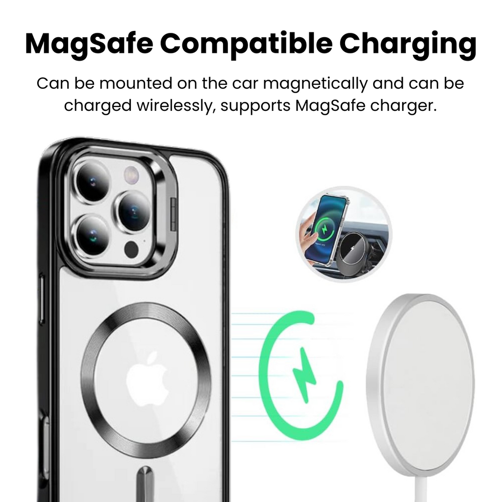 Entronix [Magnetic] Case Compatible with iPhone 16 Pro Max - [Clear Back] Glossy Cover w/ Cam Stand