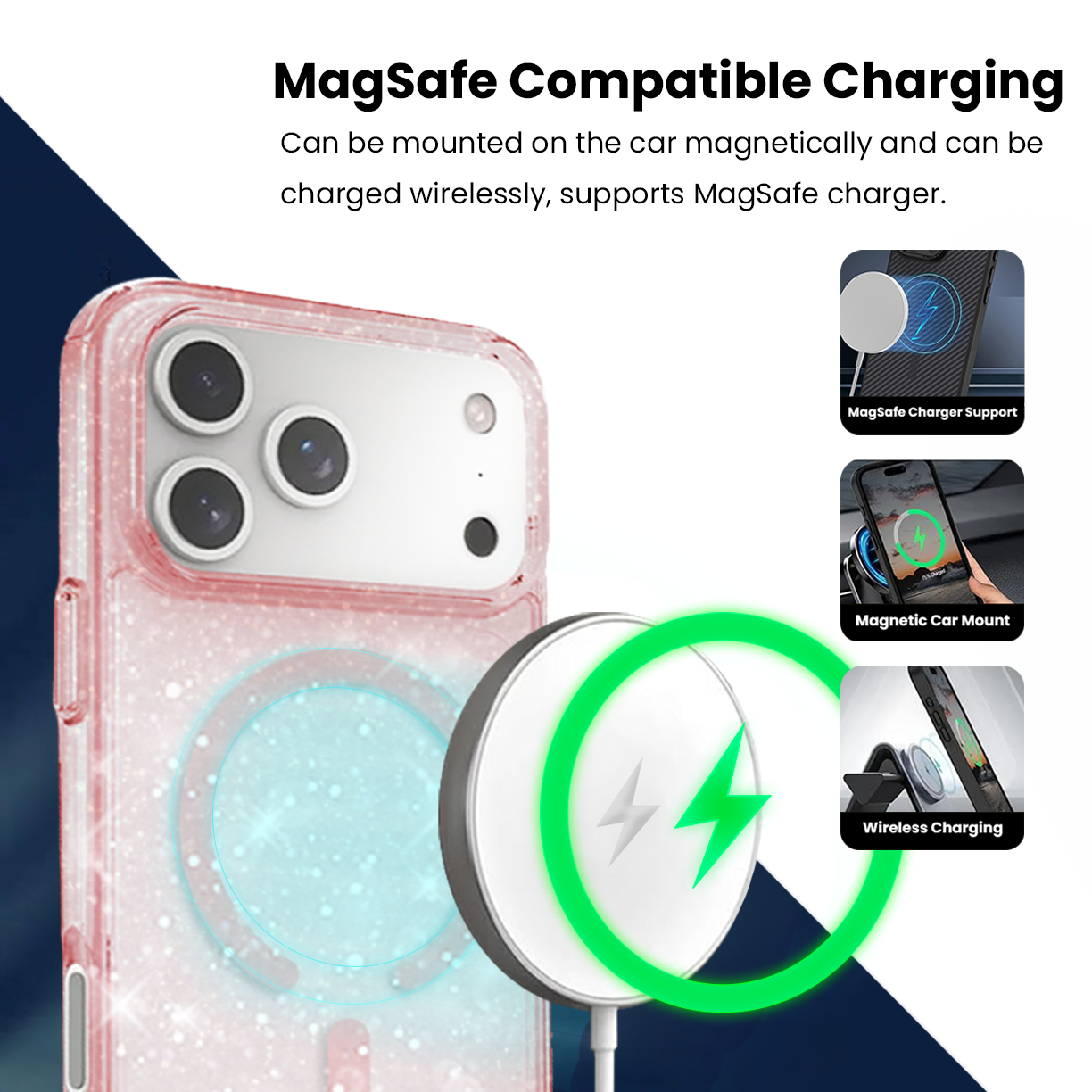 Entronix [Magnetic] Case Compatible with iPhone 17 Pro - [Hard Back] Glitter Color - Entronix