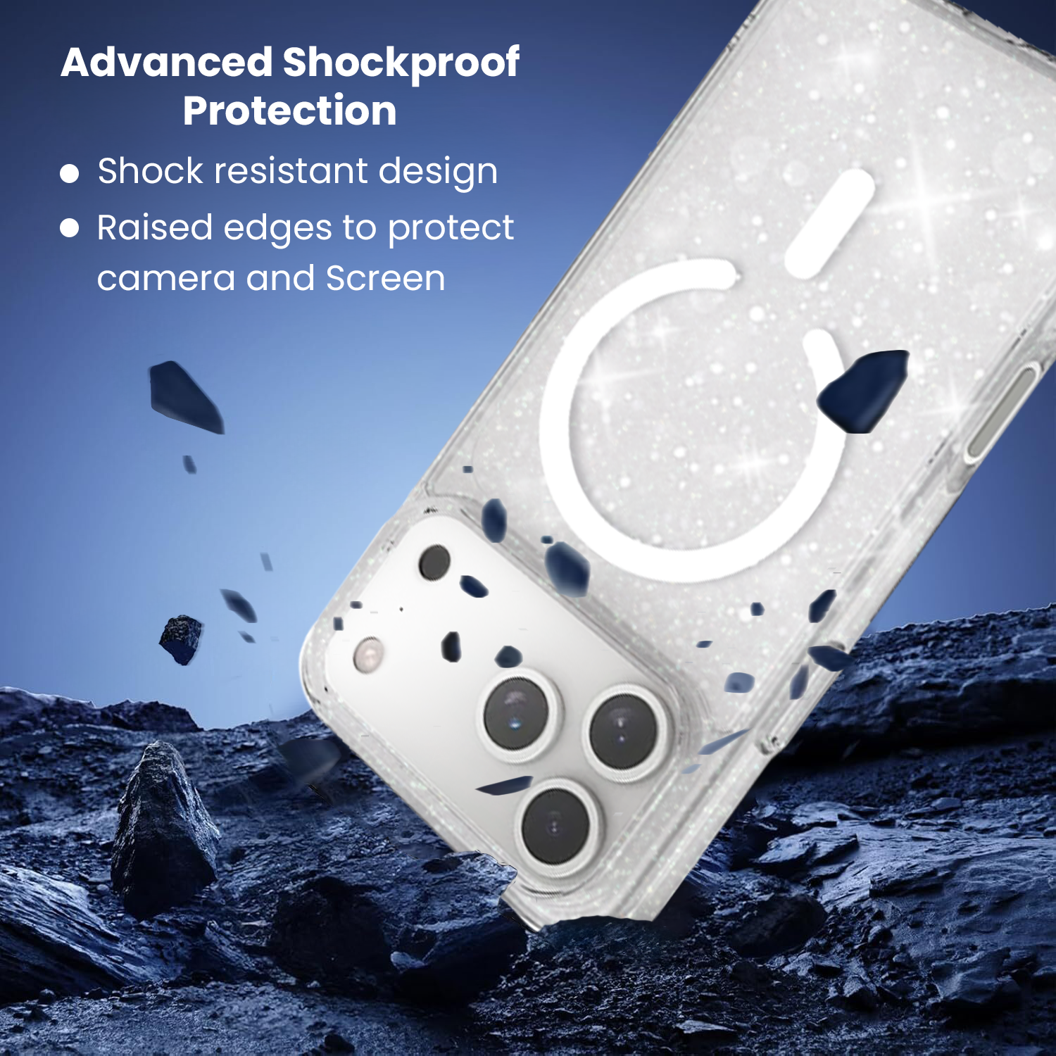 Entronix [Magnetic] Case Compatible with iPhone 17 Pro Max - [Hard Back] Glitter Clear