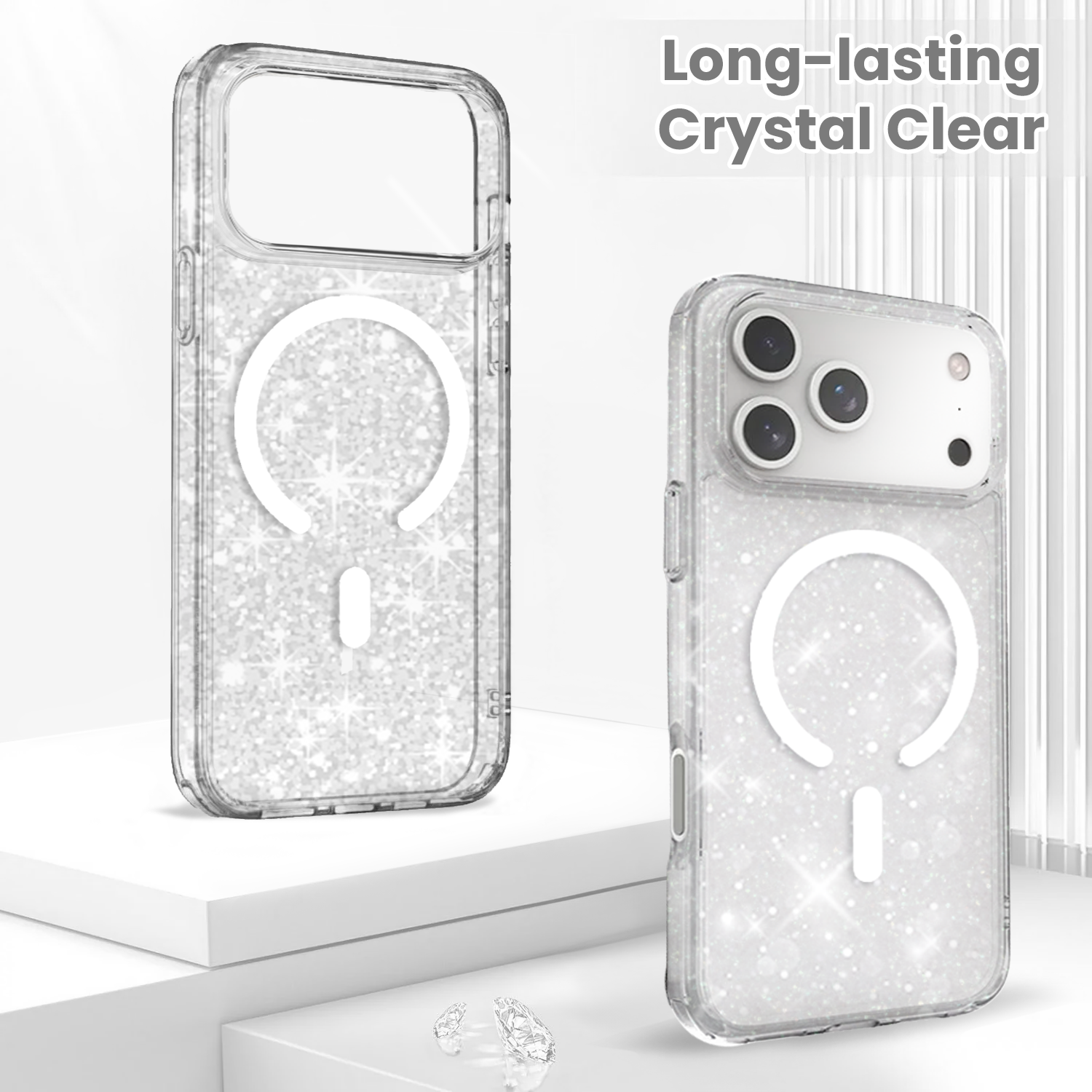 Entronix [Magnetic] Case Compatible with iPhone 17 Pro Max - [Hard Back] Glitter Clear