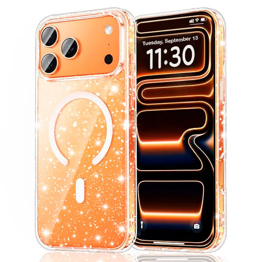 Entronix [Magnetic] Case Compatible with iPhone 17 Pro Max - [Hard Back] Glitter Clear - Entronix