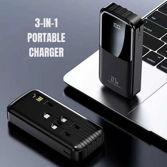 Entronix [3-in-1] Power Bank - 10000 mAh Built-in Cables USB-C/iPhone/Android ENTRONIX