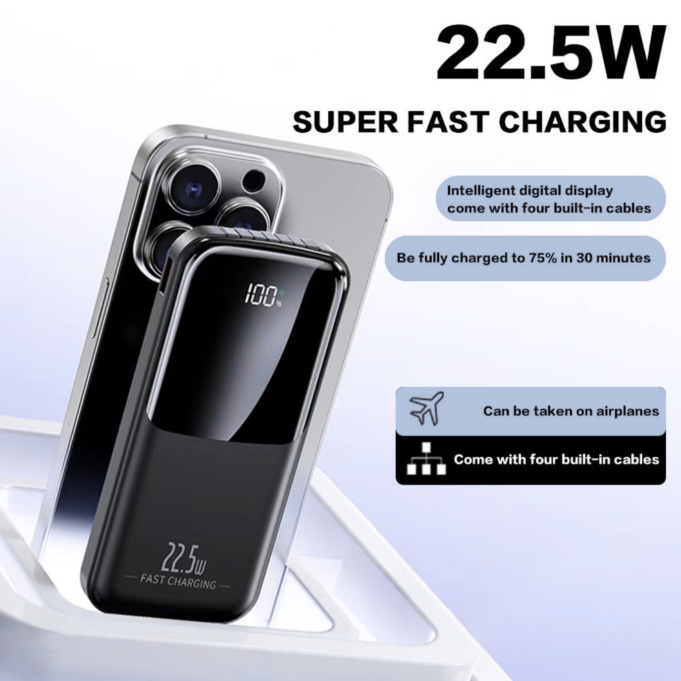 Entronix [3-in-1] Power Bank - 10000 mAh Built-in Cables USB-C/iPhone/Android ENTRONIX