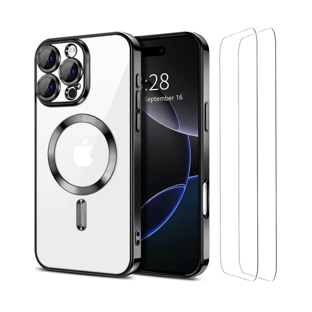 Entronix Apple iPhone 16 Pro Max [Magnetic-Compatible] Clear Shiny Case & 2 Tempered Glass Screen Protectors - Entronix