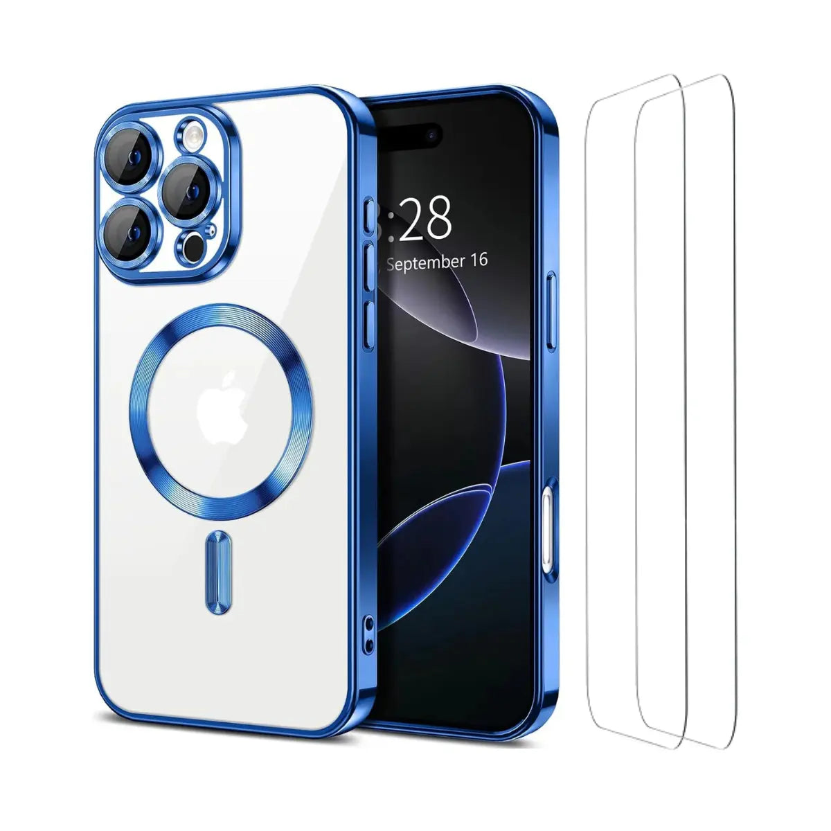 Entronix Apple iPhone 16 Pro [Magnetic-Compatible] Clear Shiny Case & 2 Tempered Glass Screen Protectors - Entronix