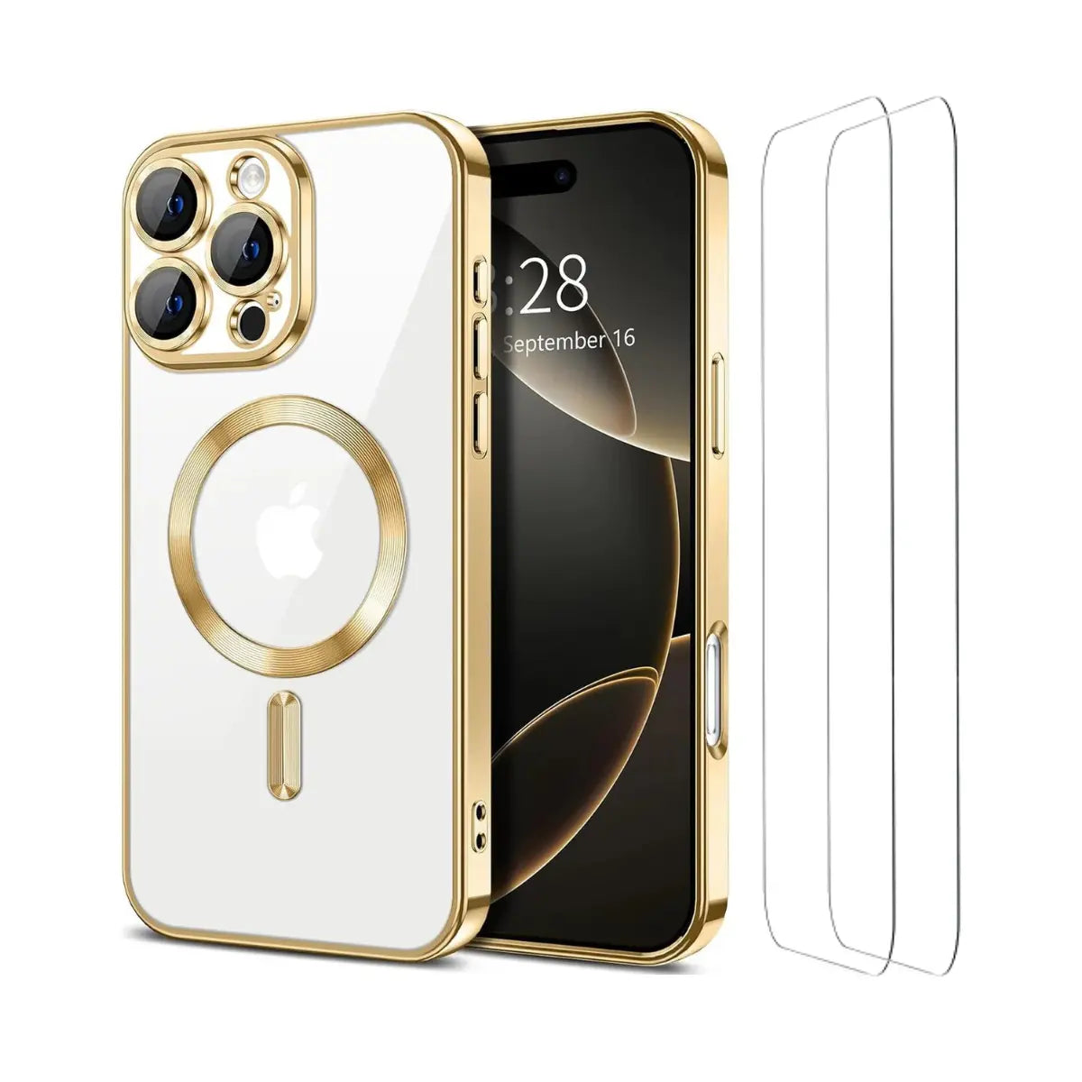 Entronix Apple iPhone 16 Pro [Magnetic-Compatible] Clear Shiny Case & 2 Tempered Glass Screen Protectors - Entronix