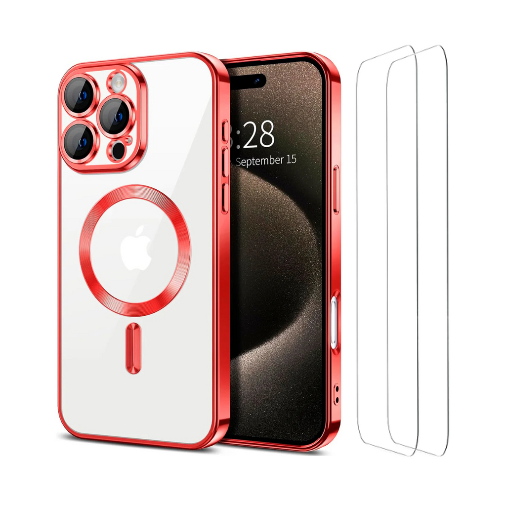 Entronix Apple iPhone 16 Pro Max [Magnetic-Compatible] Clear Shiny Case & 2 Tempered Glass Screen Protectors - Entronix