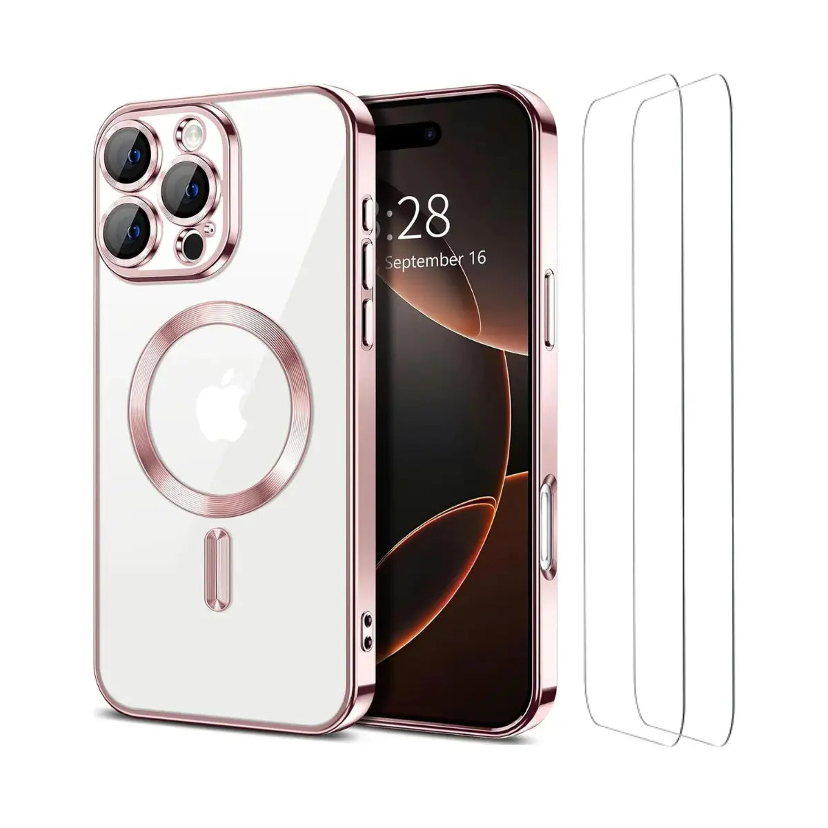 Entronix Apple iPhone 16 Pro [Magnetic-Compatible] Clear Shiny Case & 2 Tempered Glass Screen Protectors - Entronix