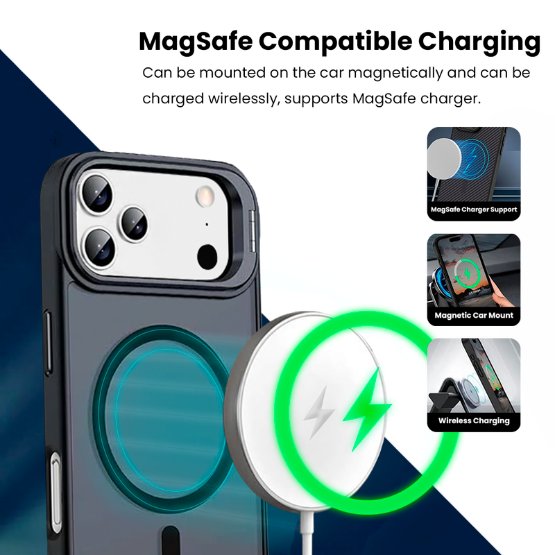 Entronix [Magnetic] Case Compatible with iPhone 17 Pro - Matte Finish with Camera Stand