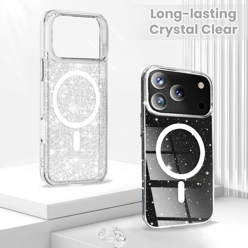 Entronix [Magnetic] Case Compatible with iPhone 17 Pro Max - [Hard Back] Glitter Clear