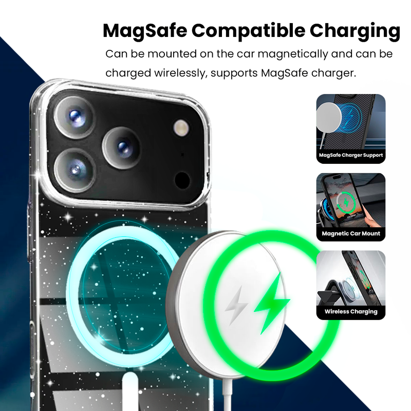 Entronix [Magnetic] Case Compatible with iPhone 17 Pro Max - [Hard Back] Glitter Clear