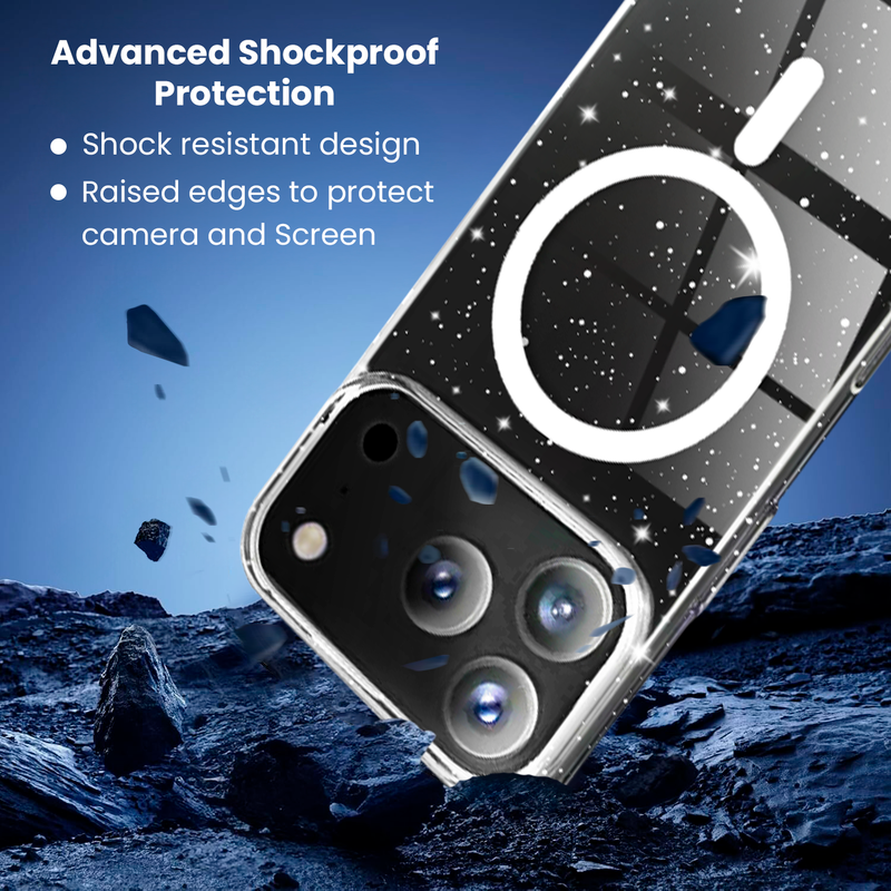 Entronix [Magnetic] Case Compatible with iPhone 17 Pro Max - [Hard Back] Glitter Clear