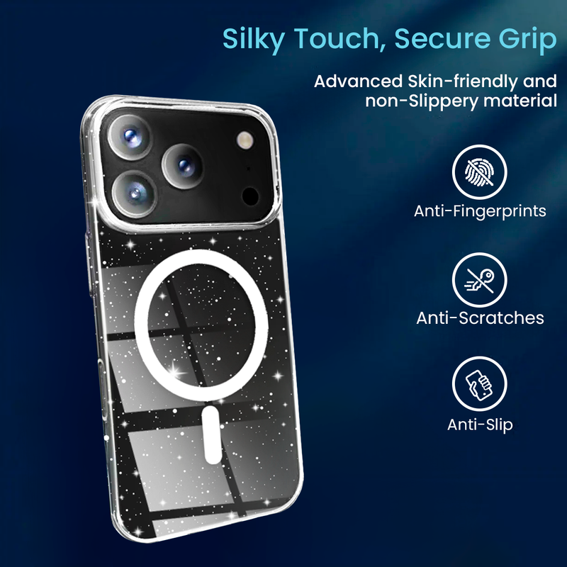 Entronix [Magnetic] Case Compatible with iPhone 17 Pro Max - [Hard Back] Glitter Clear