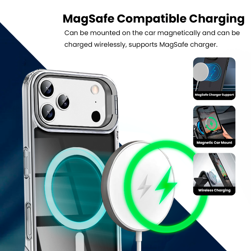 Entronix [Magnetic] Case Compatible with iPhone 17 Pro Max – [Glossy] Color Back with Camera Frame Stand