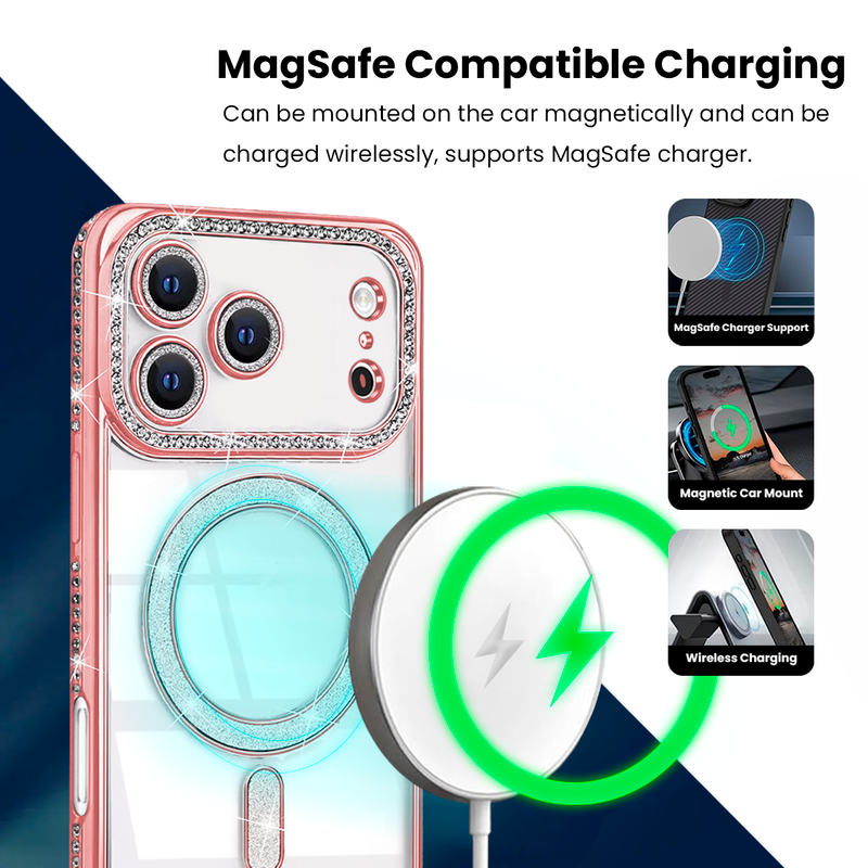 Entronix [Magnetic] Case Compatible with iPhone 17 Pro Max - [Clear Back] Luxury Diamonds - Entronix