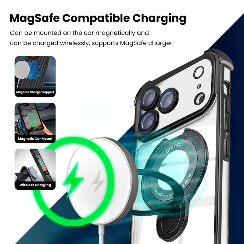 Entronix [Magnetic] Case Compatible with iPhone 17 Pro Max - [Clear Back] Luxury Glossy Gripstand