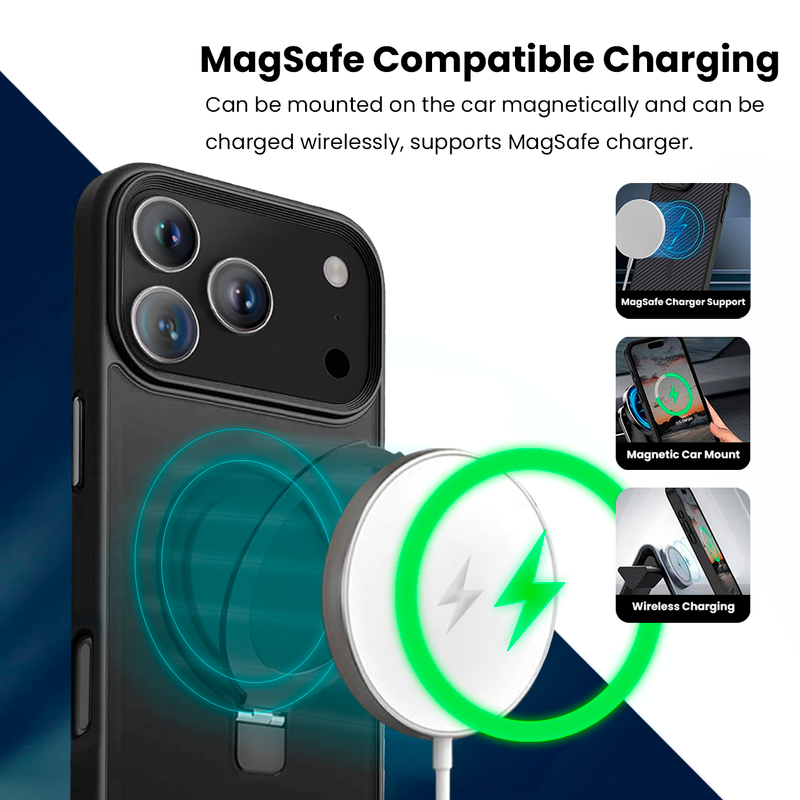 Entronix Bundle Compatible with iPhone 17 Pro - [Magnetic] Translucent Matte Gripstand Case, 1 Clear Screen Protector & 1 Camera Lens Protector