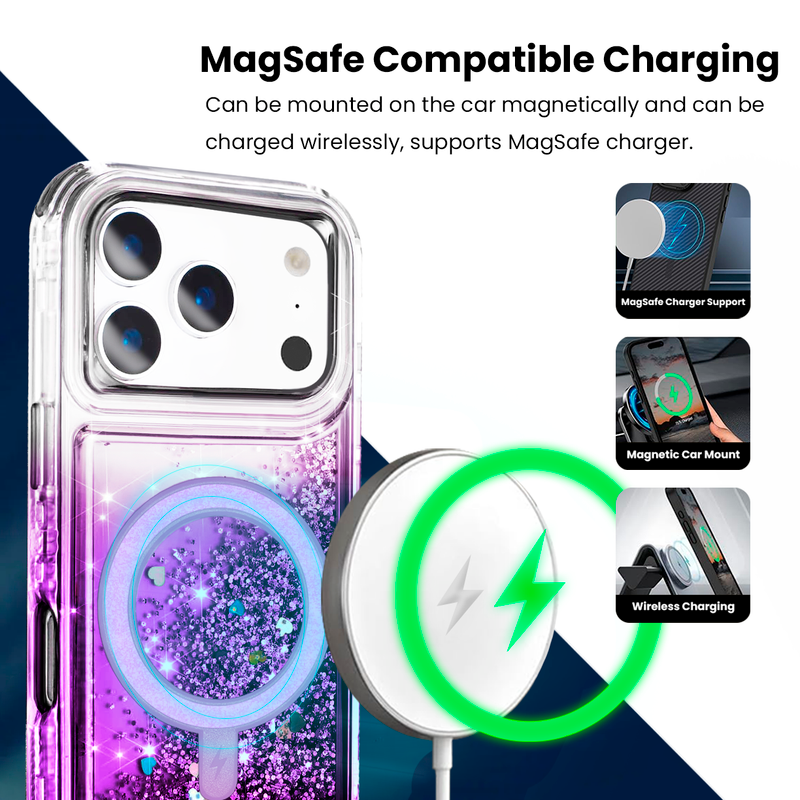 Entronix [Mangetic] Case Compatible with iPhone 17 Pro Max - Liquid Glitter Triple-Layer Heavy Duty Protection