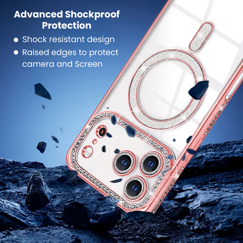 Entronix [Magnetic] Case Compatible with iPhone 17 Pro - [Clear Back] Luxury Diamonds - Entronix