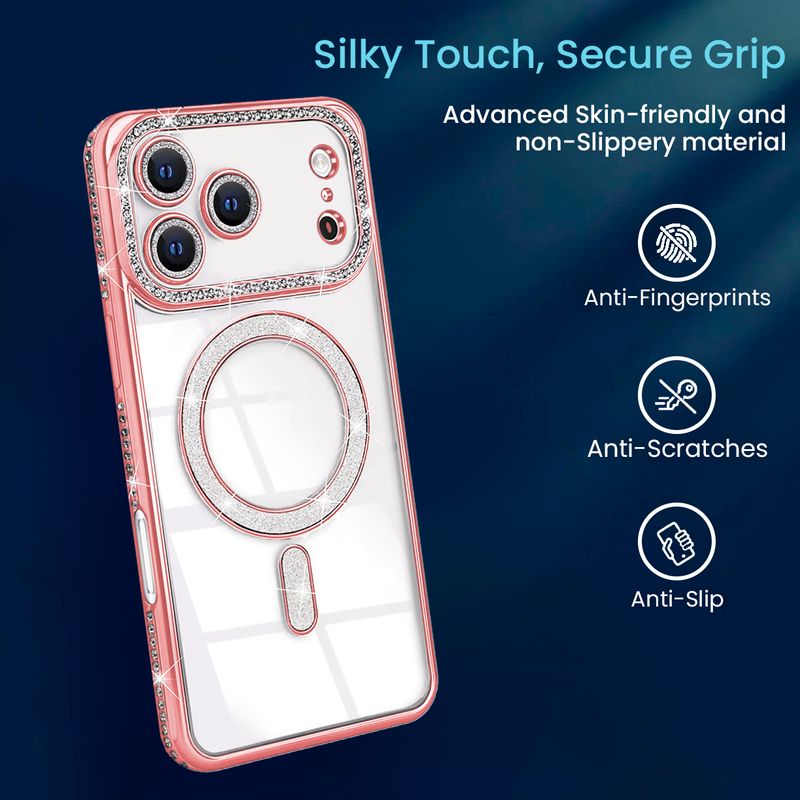 Entronix [Magnetic] Case Compatible with iPhone 17 Pro Max - [Clear Back] Luxury Diamonds