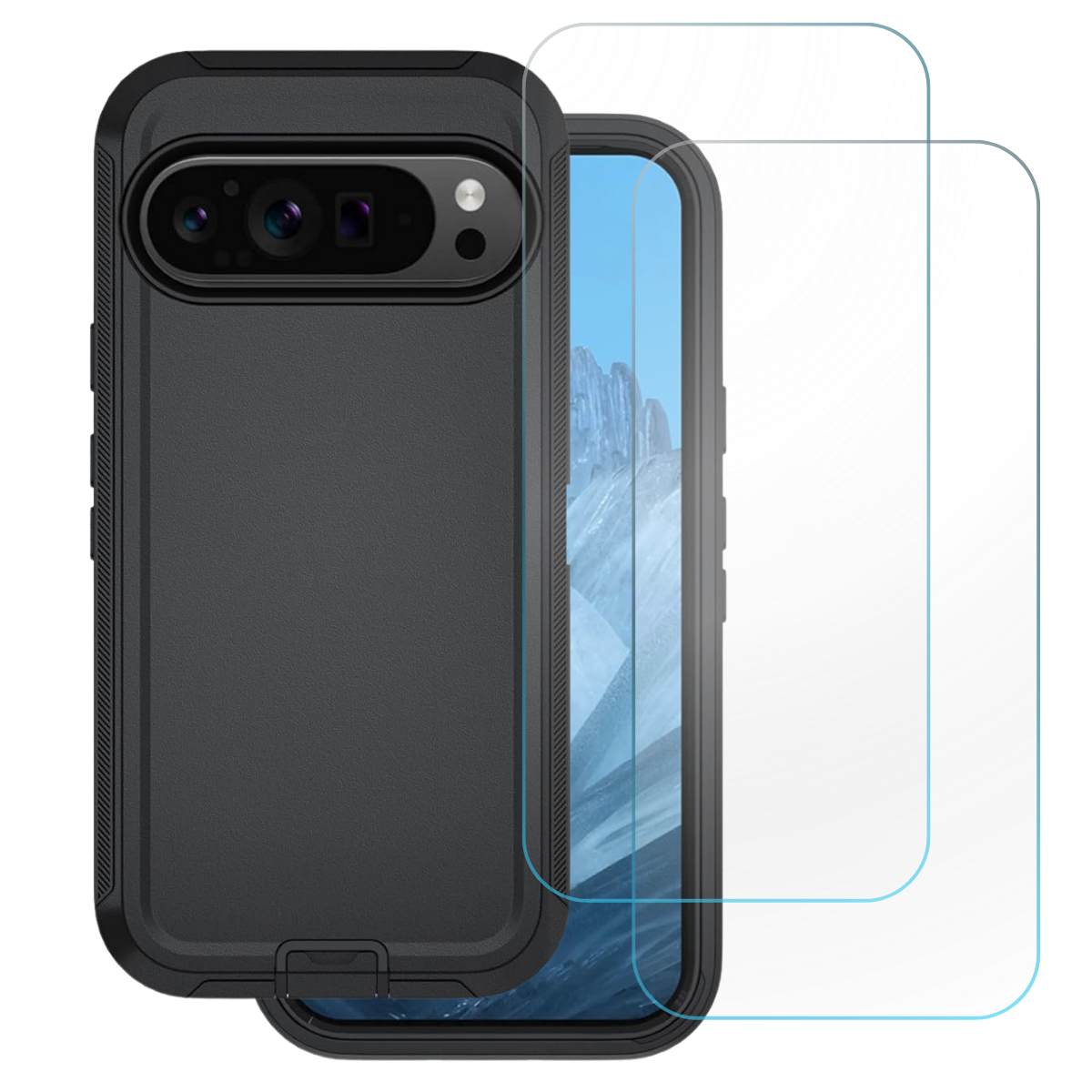 Entronix Bundle Compatible with Pixel 9 Pro XL - Heavy Duty Case & 2 Clear Screen Protectors