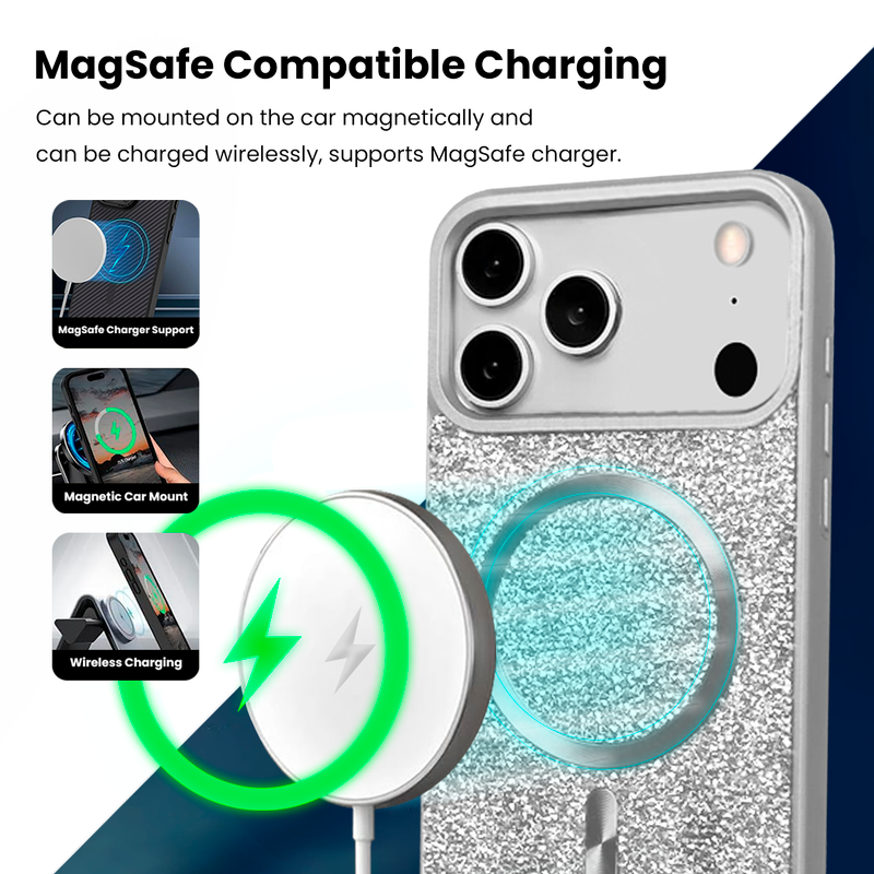 Entronix [Magnetic] Case Compatible with iPhone 17 Pro - Rhinestone-Covered Back