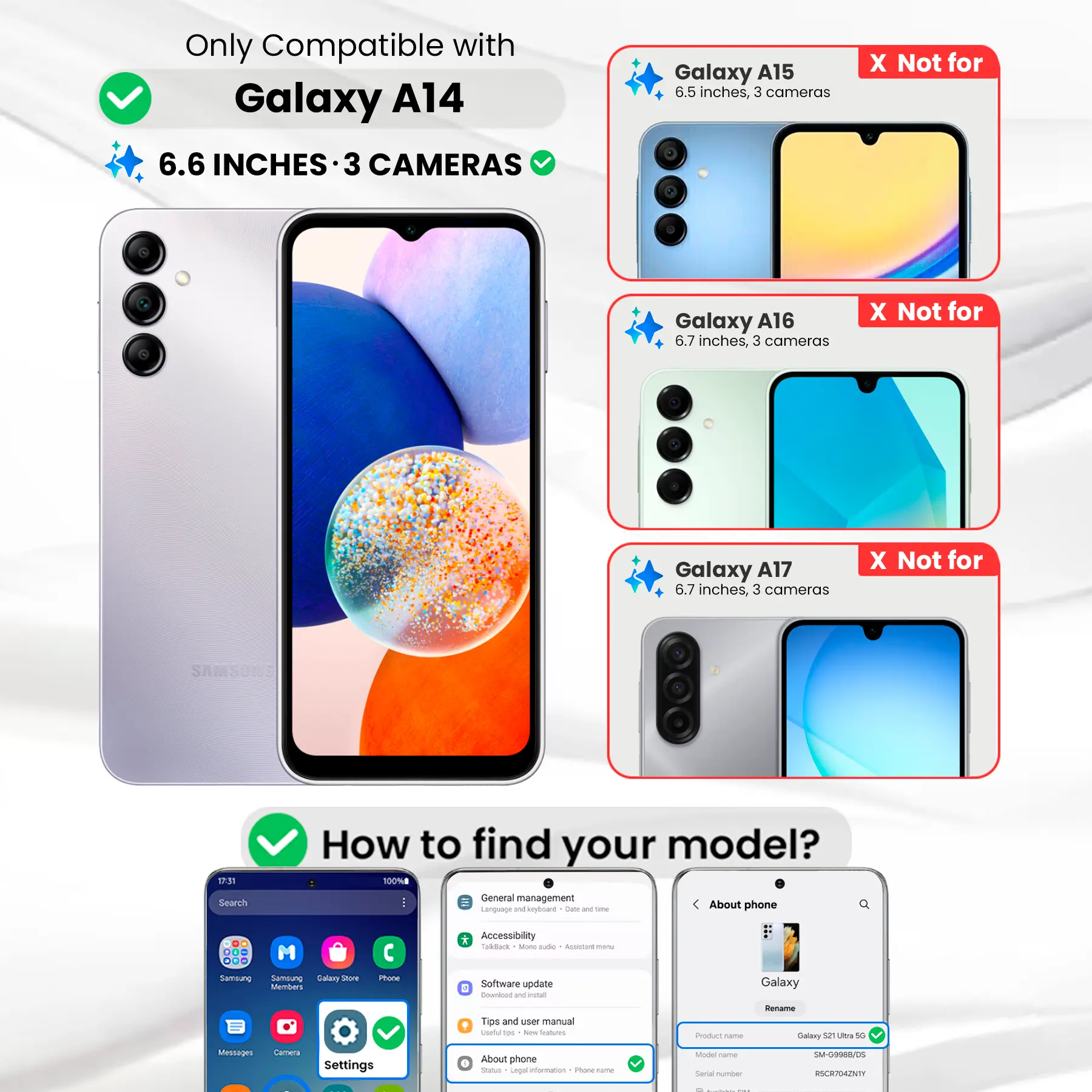 Entronix Bundle Compatible with Galaxy A14 - Heavy Duty Case & 1 Clear Screen Protector
