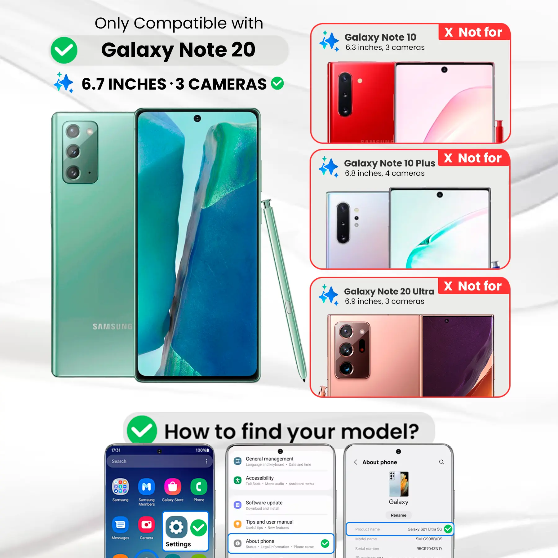 Entronix Bundle Compatible with Galaxy Note 20 - Clear Case, 1 Clear Screen Protector & 1 Camera Lens Protector