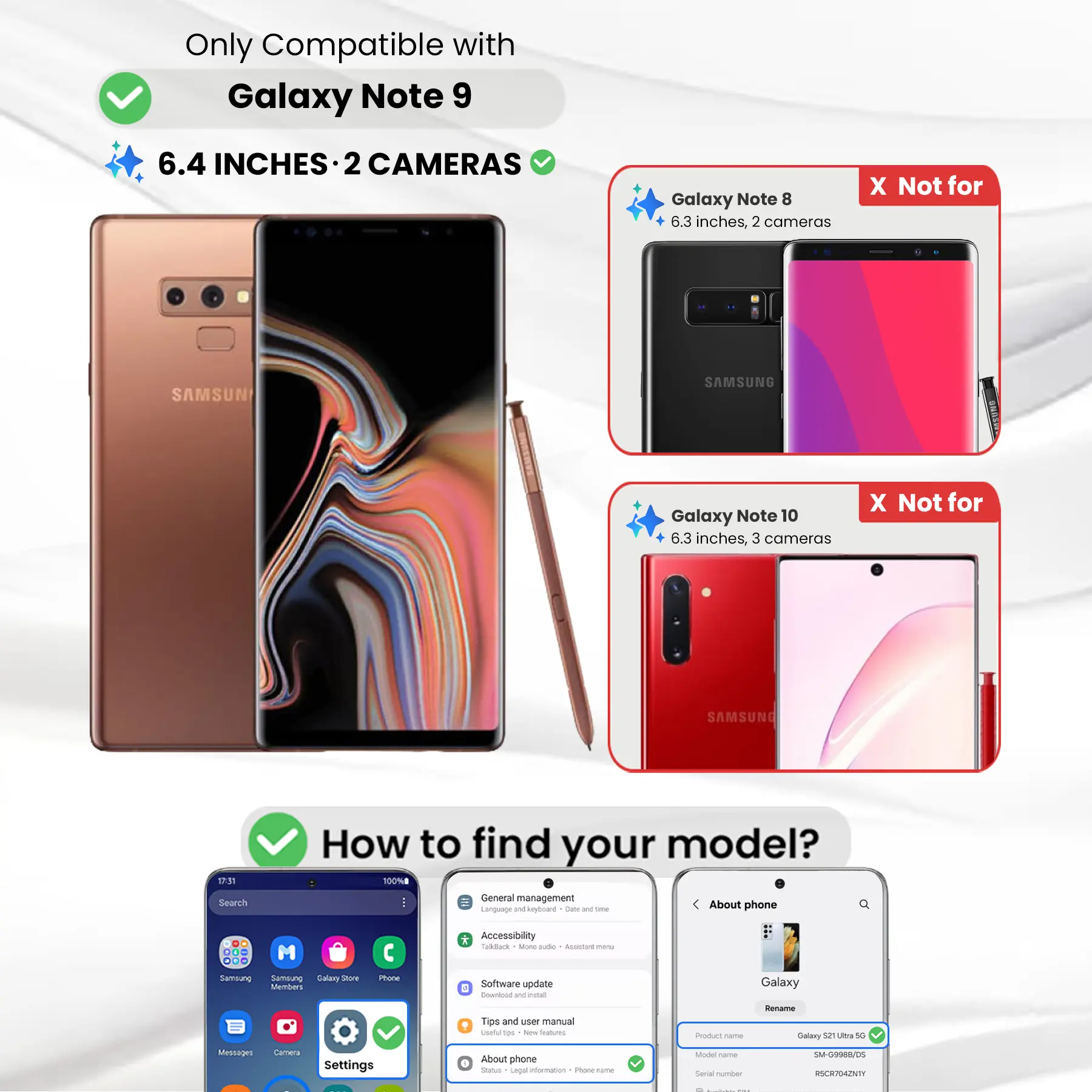Entronix Clear Screen Protector Compatible with Galaxy Note 9 - 3-Piece Combo