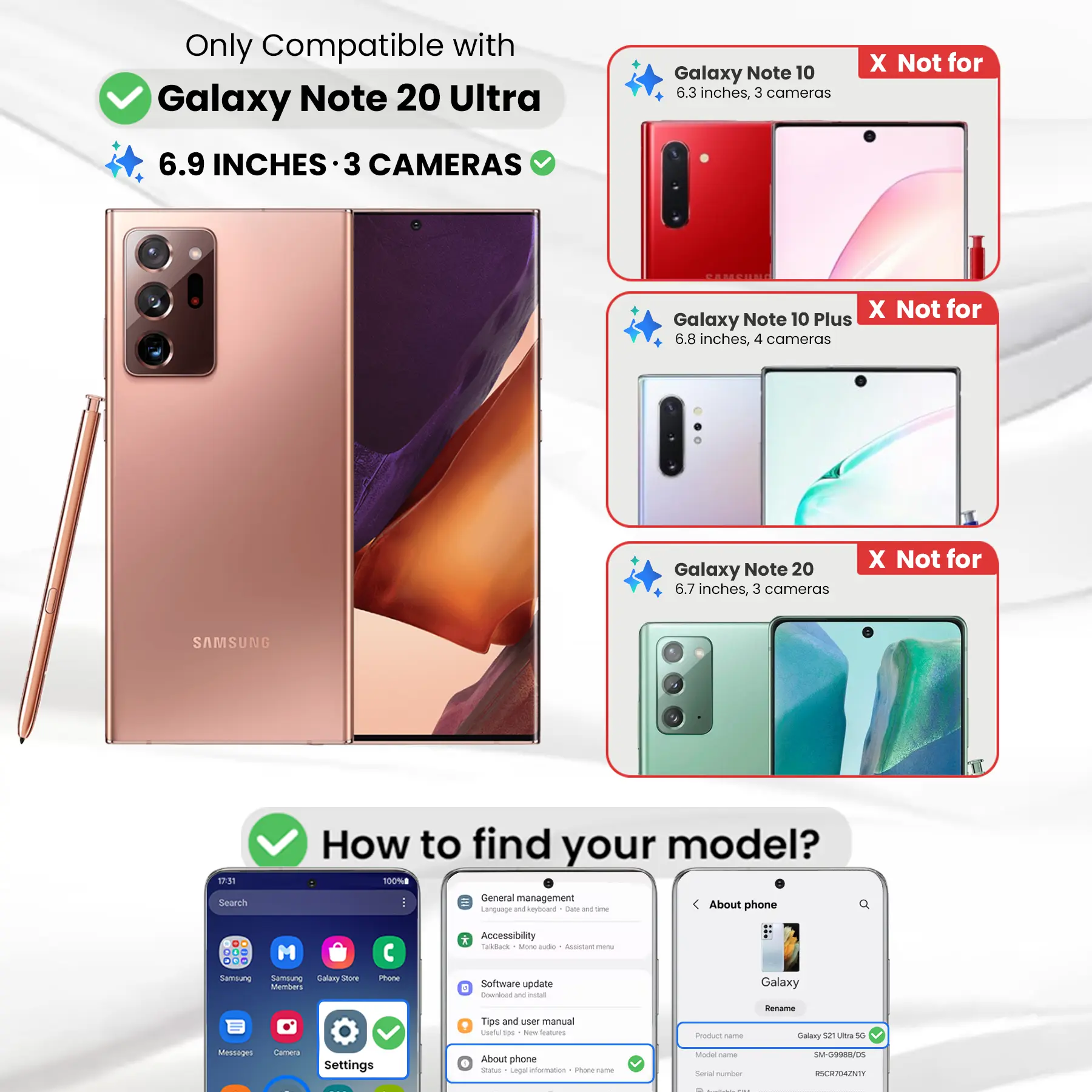 Entronix Bundle Compatible with Galaxy Note 20 Ultra - [Hard Back] Clear Case, 2 Clear Screen Protectors & 2 Camera Lens Protectors