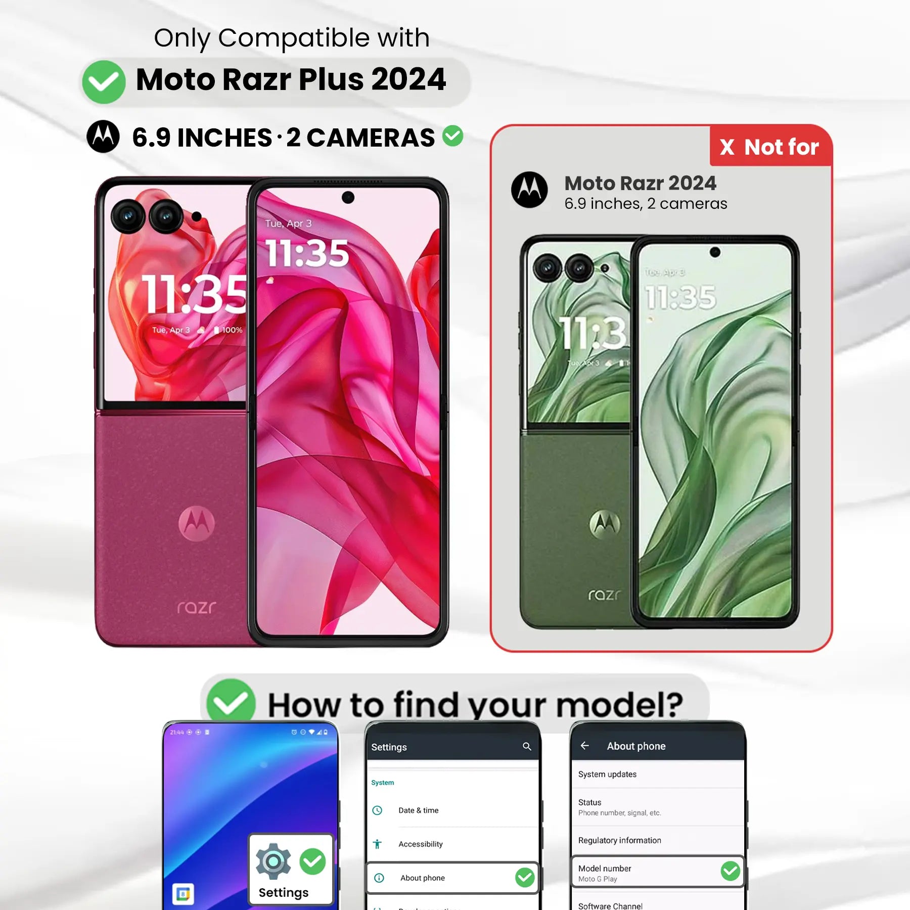 Entronix [Magnetic] Case Compatible with Moto Razr Plus 2024 - [Hard Back] Slim Clear