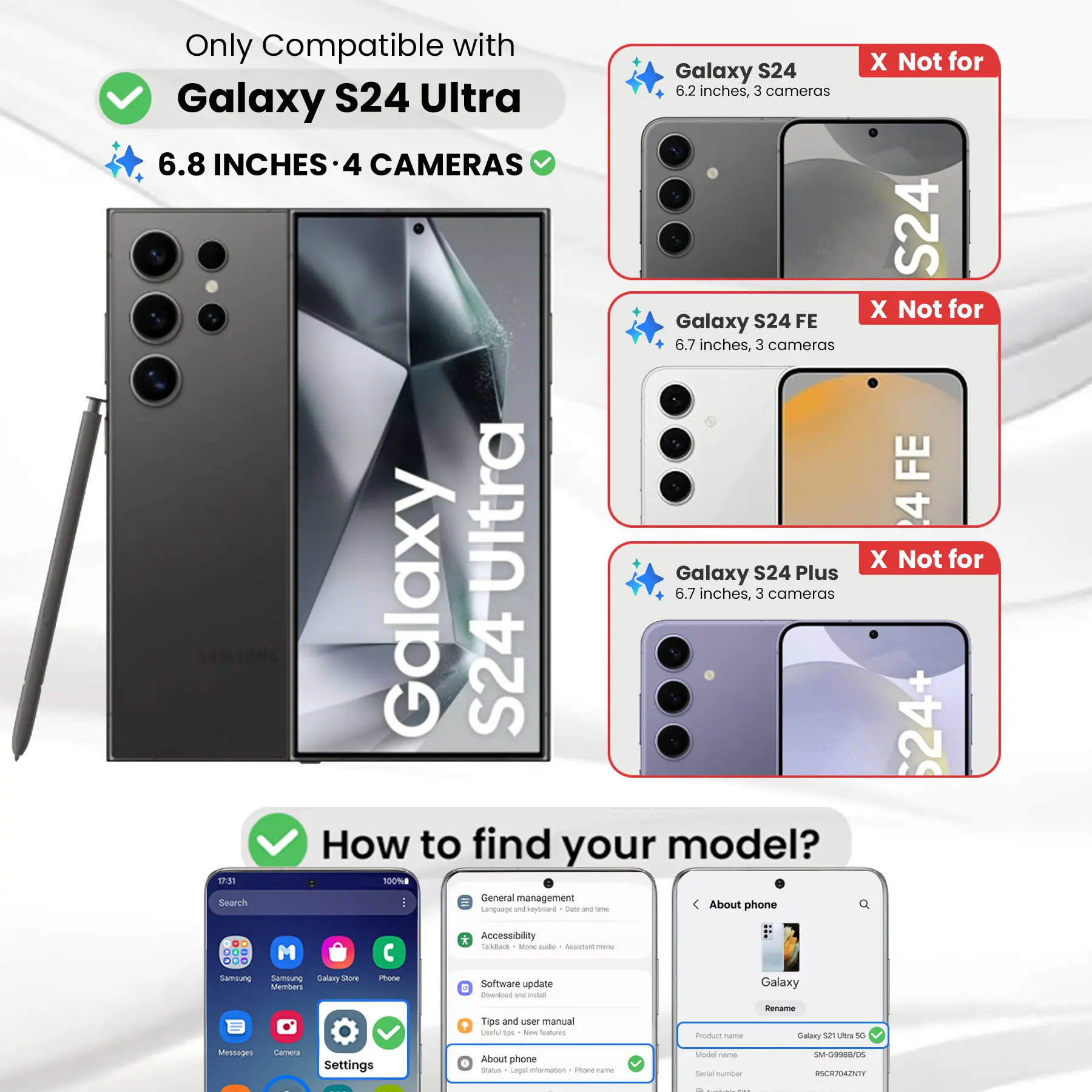 Entronix Anti-Spy Privacy Screen Protector & Camera Lens Protector Compatible with Galaxy S24 Ultra - 6-Piece Combo