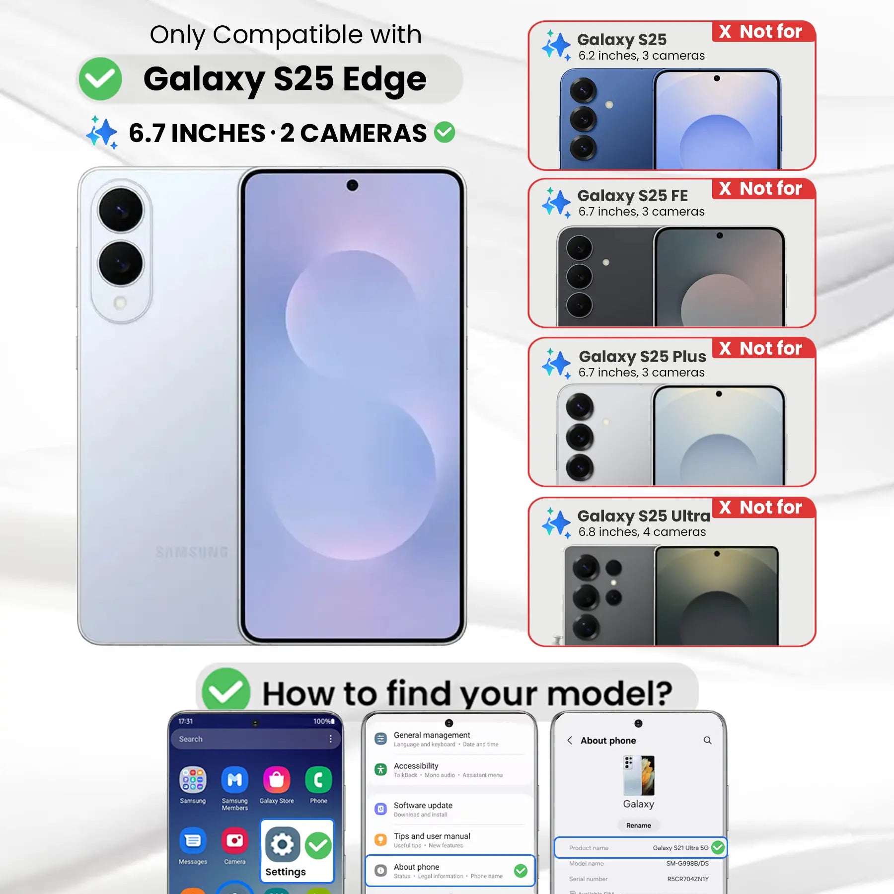 Entronix Case Compatible with Galaxy S25 Edge - [Hard Back] Clear Cover