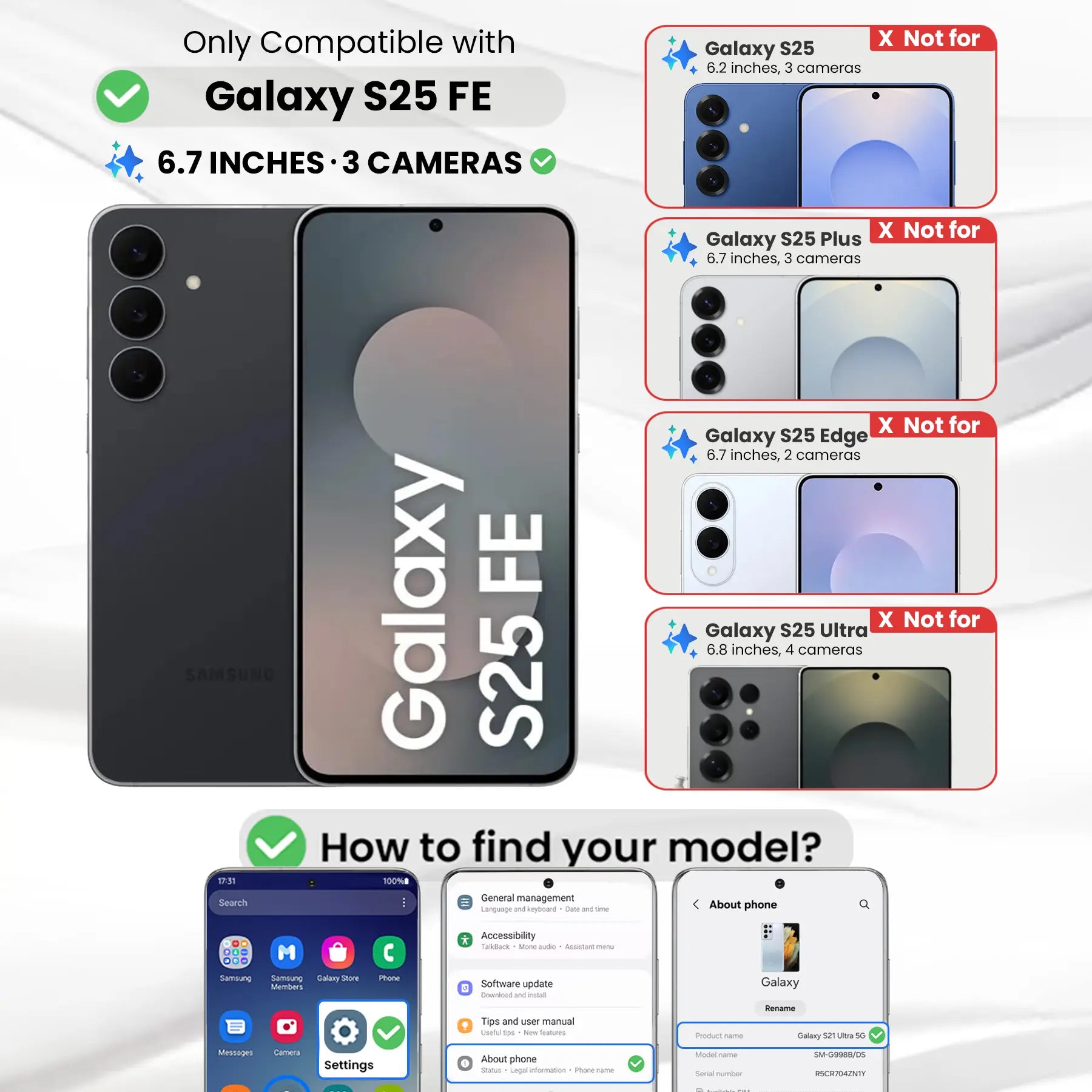 Entronix Case Compatible with Galaxy S25 FE - [Hard Back] Clear Cover