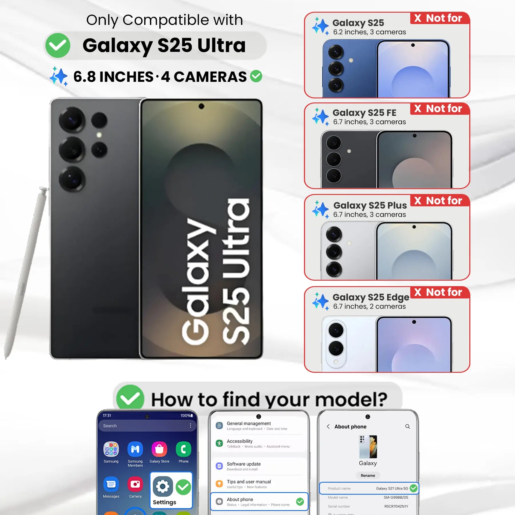 Entronix Anti-Spy Privacy Screen Protector & Camera Lens Protector Compatible with Galaxy S25 Ultra - 6-Piece Combo