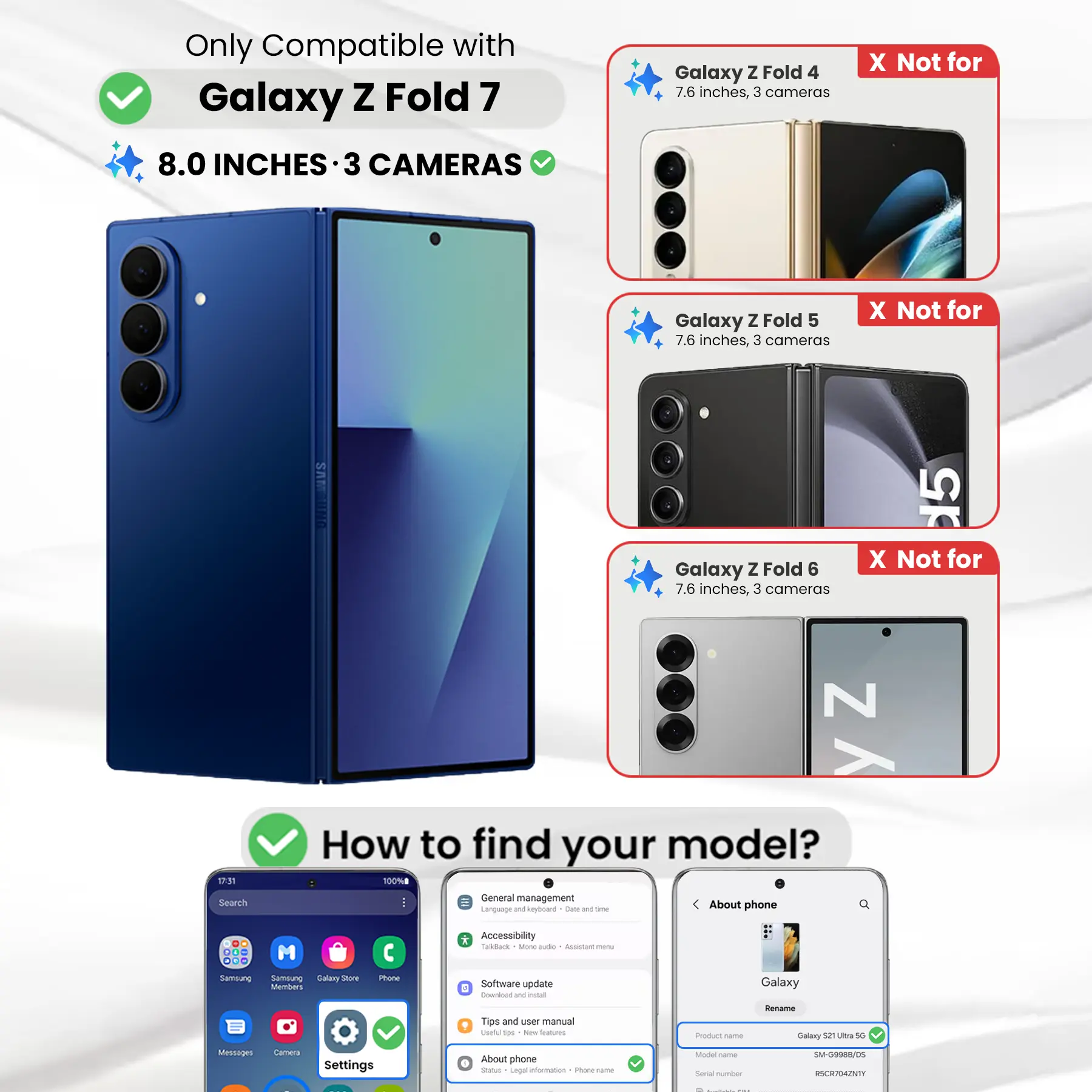 Entronix [Magnetic] Case Compatible with Galaxy Z Fold 7 - [Hard Back] Slim Clear