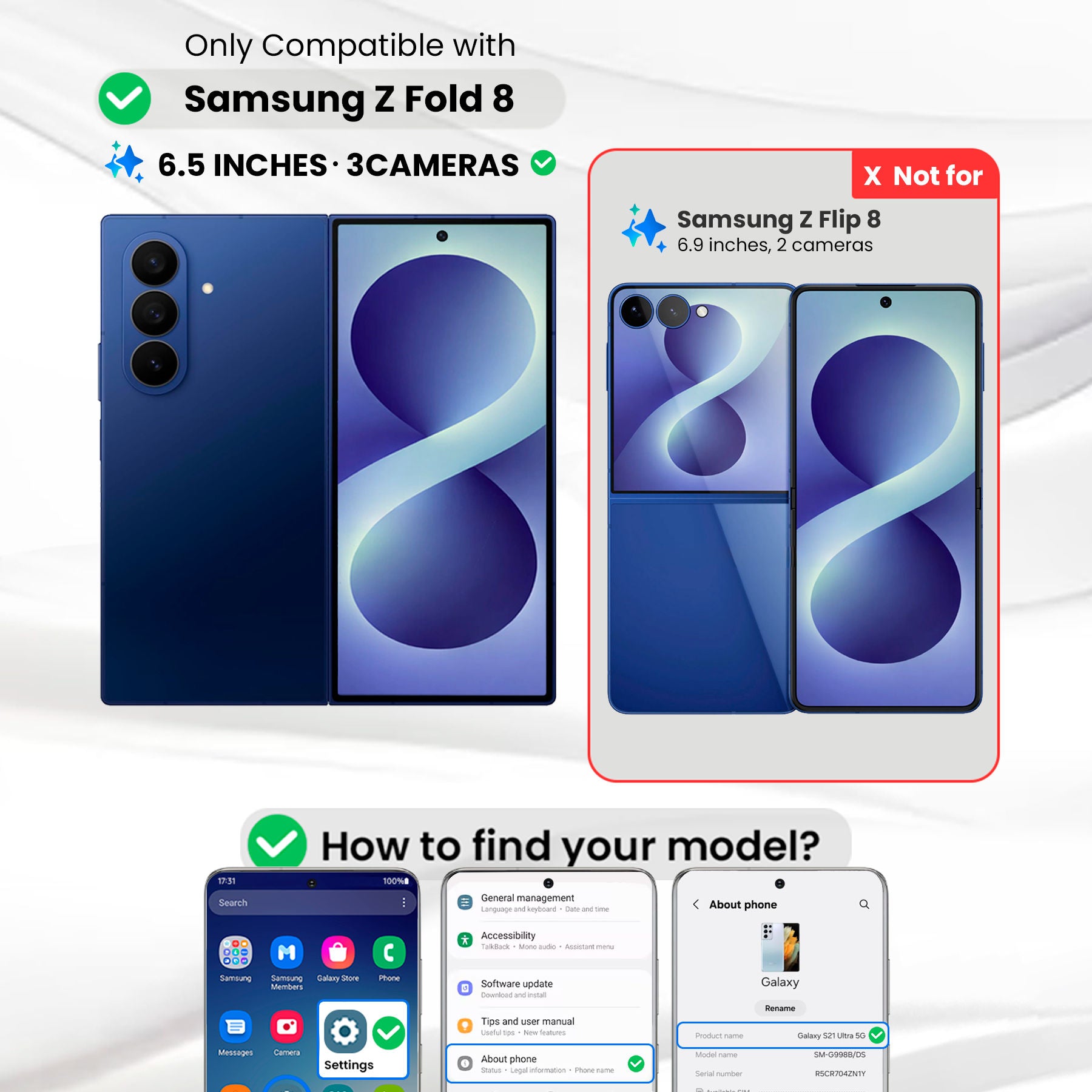 Entronix [Magnetic] Case Compatible with Galaxy Z Fold 8 - [Hard Back] Clear Cover