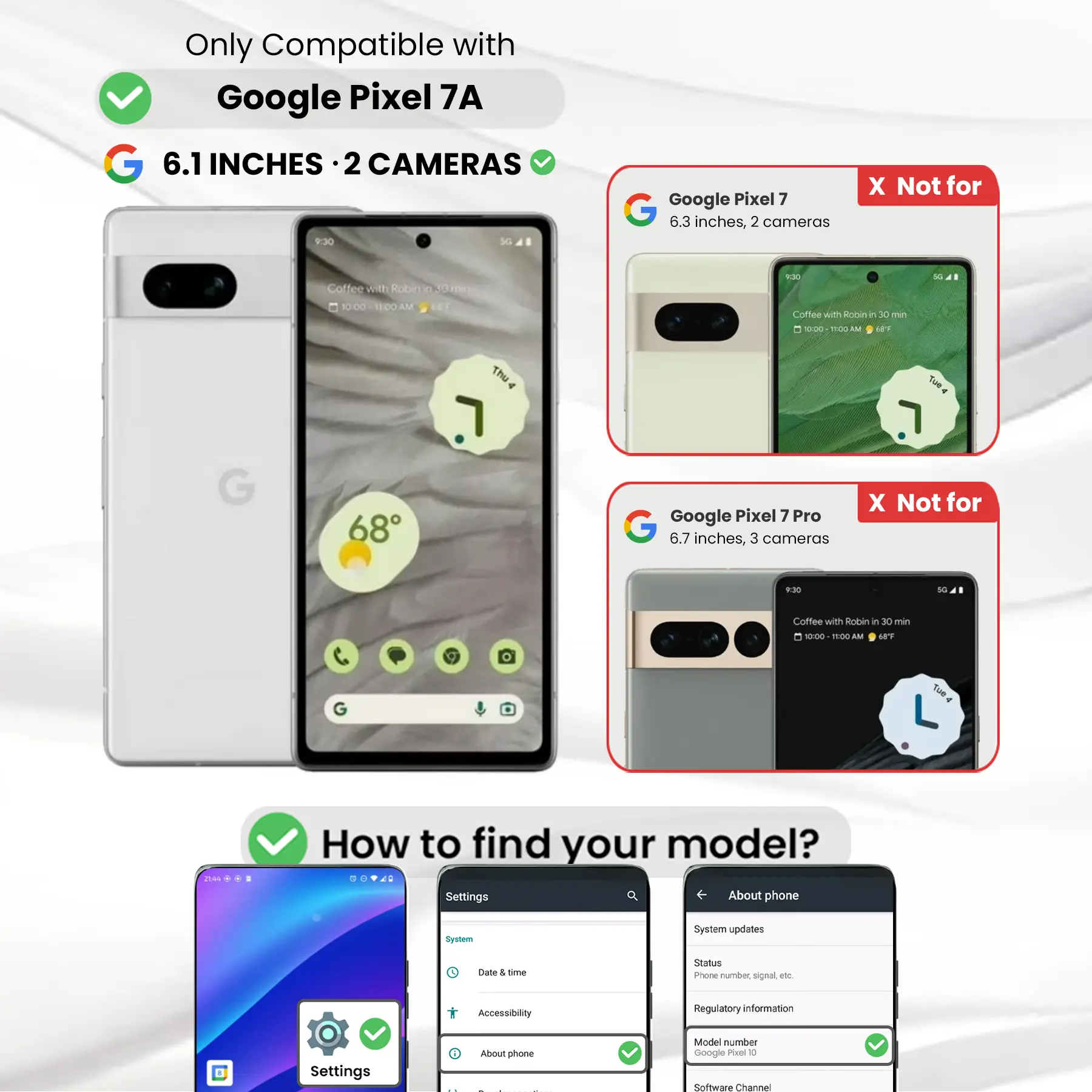 Entronix Bundle Compatible with Pixel 7a - Heavy Duty Case & 2 Clear Screen Protectors
