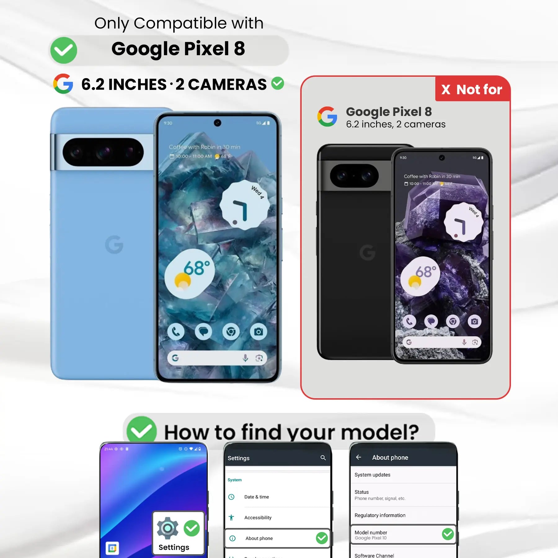 Entronix Bundle Compatible with Pixel 8 - Clear Case, 2 Clear Screen Protectors & 2 Camera Lens Protectors