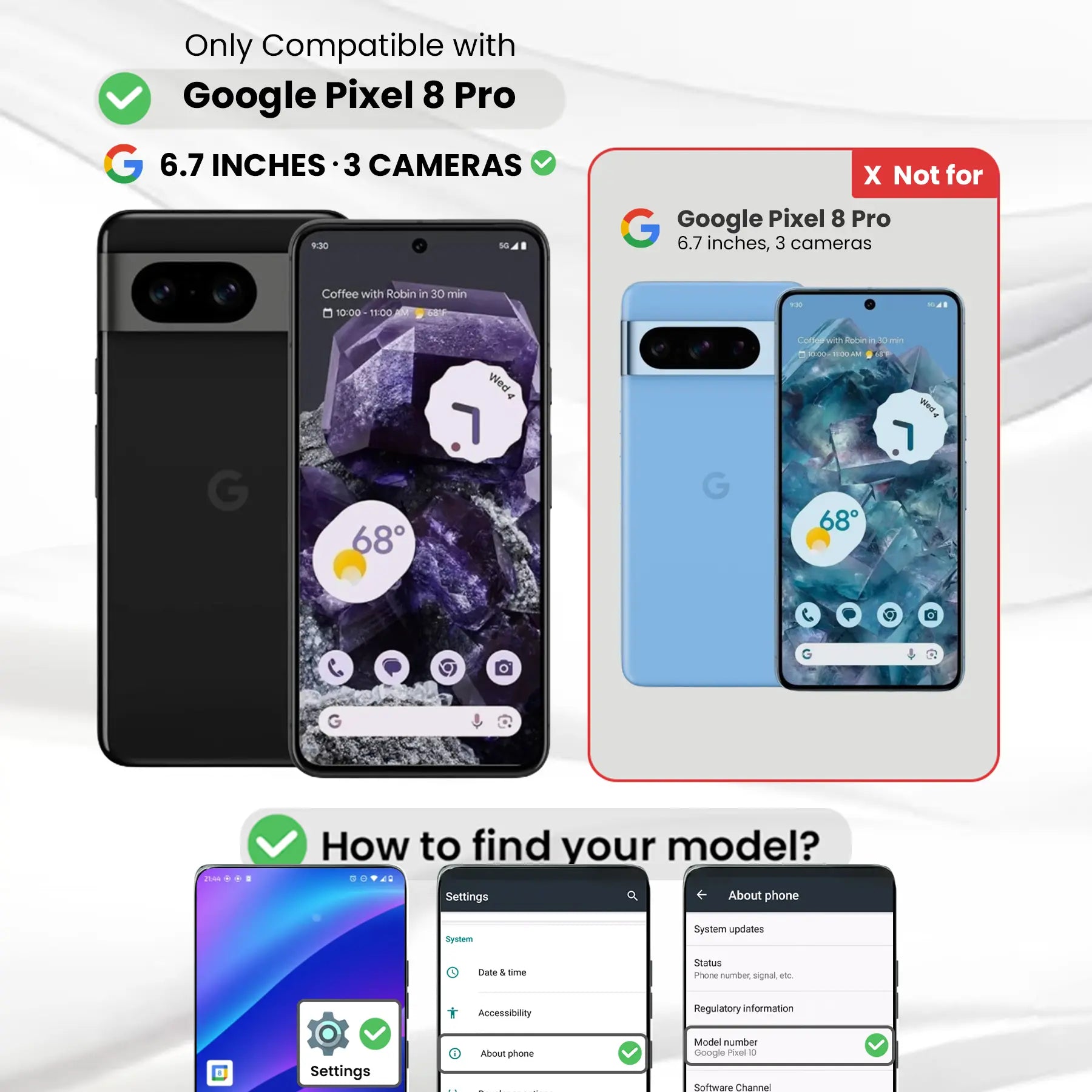 Entronix Bundle Compatible with Pixel 8 Pro - Clear Case, 2 Clear Screen Protector & 2 Camera Lens Protector