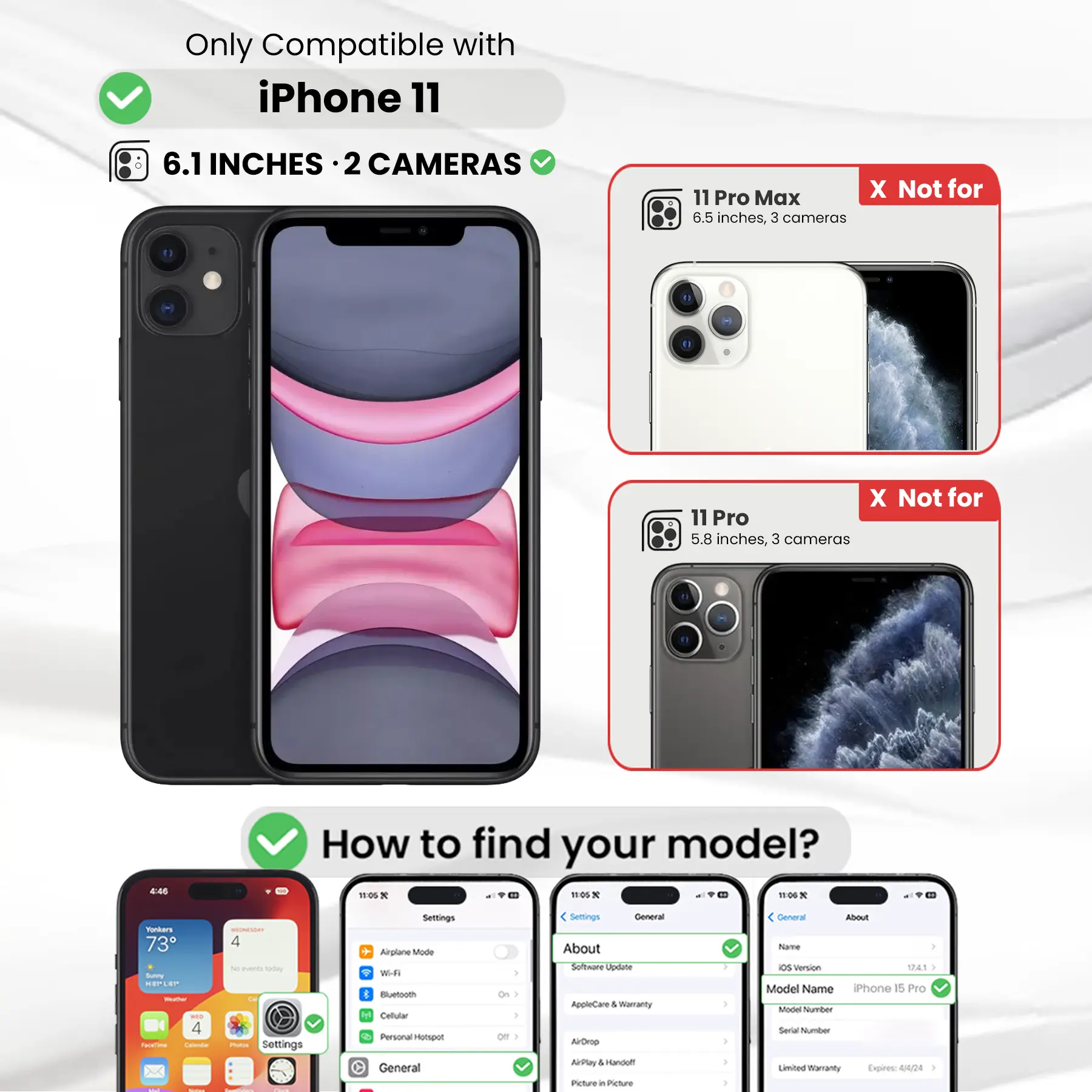 Entronix Bundle Compatible with iPhone 11 - [Hard Back] Clear Case, 2 Clear Screen Protector & 2 Camera Lens Protectors