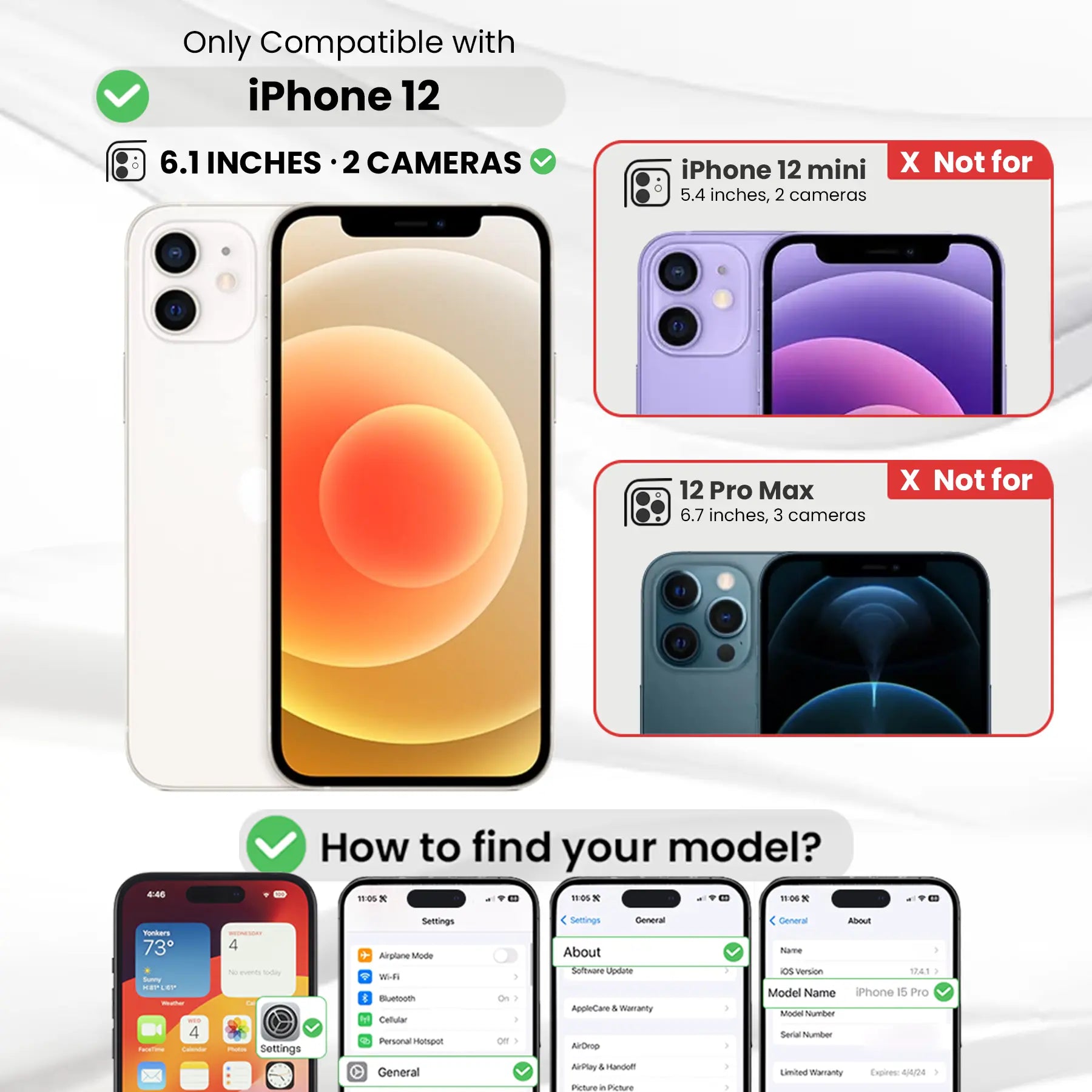 Entronix Bundle Compatible with iPhone 12 - [Hard Back] Clear Case, 2 Clear Screen Protector & 2 Camera Lens Protectors