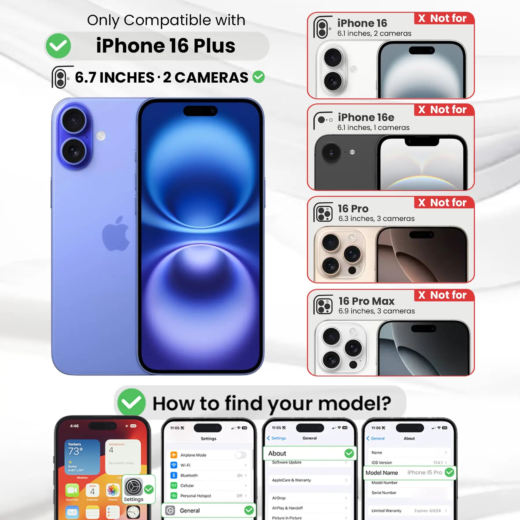 Entronix Clear Camera Lens Protector Compatible with iPhone 16 Plus - 2-Piece Combo