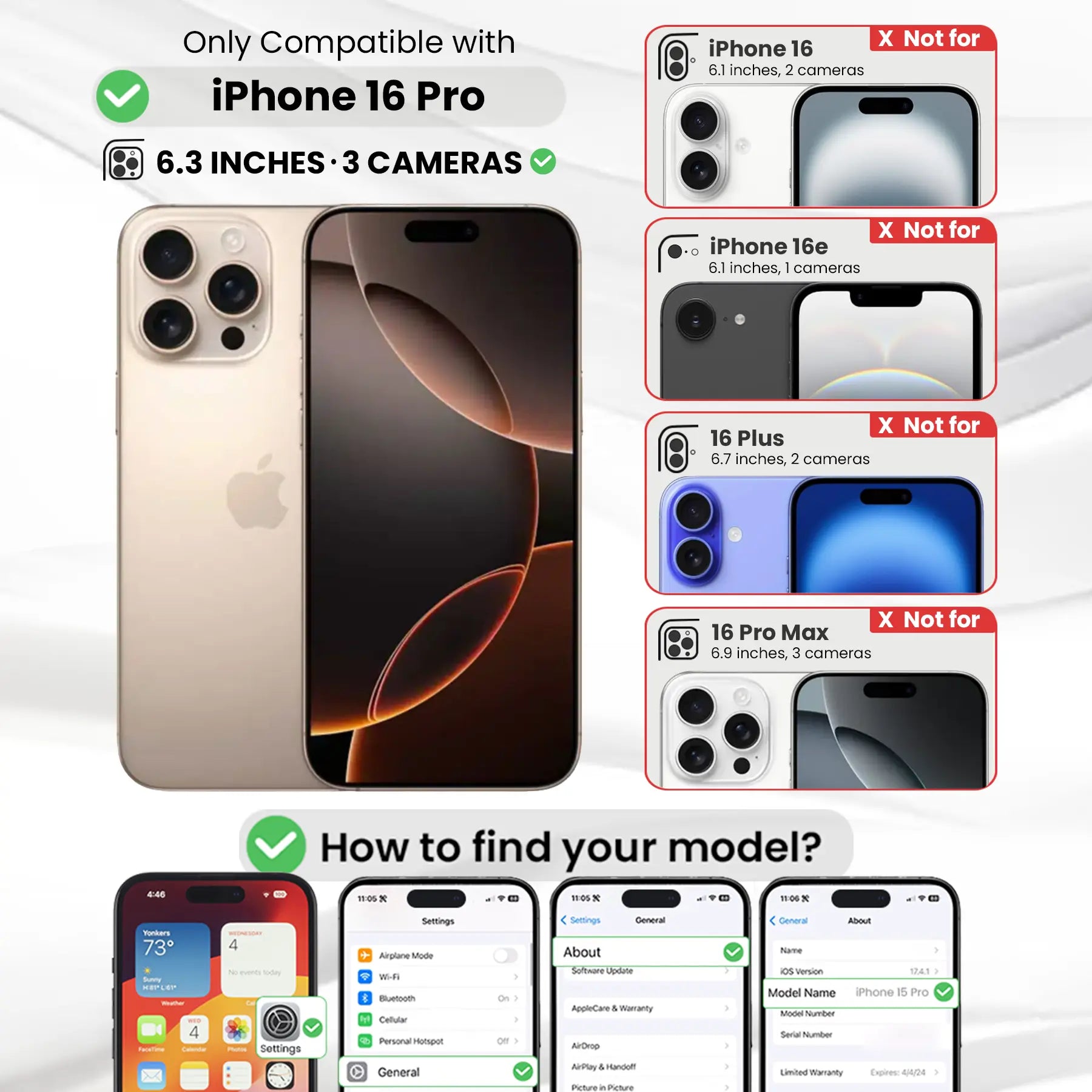 Entronix Bundle Compatible with iPhone 16 Pro - Guard Gripstand Case & 2 Clear Screen Protectors