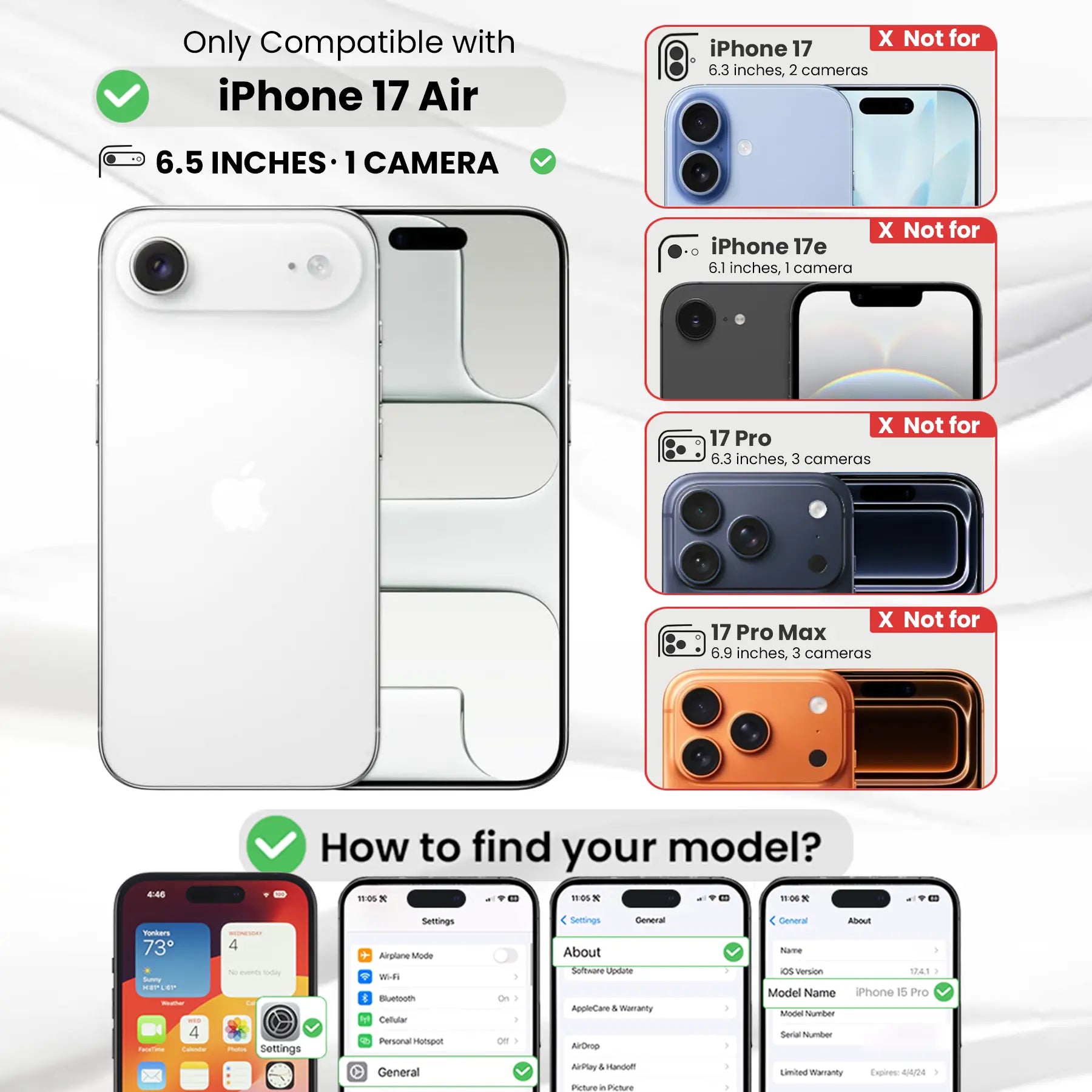 Entronix Bundle Compatible with iPhone 17 Air - [Magnetic] Luxury Glossy Case & 2 Clear Screen Protectors