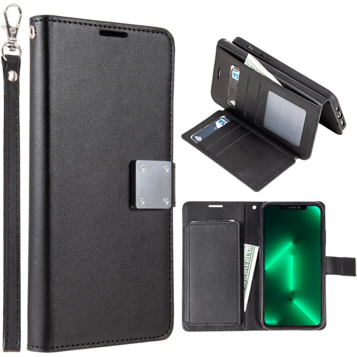 Entronix Folio Wallet Case for Apple iPhone 14 Plus, Leather Wallet & Lanyard Bumper Cover, - Entro Retail