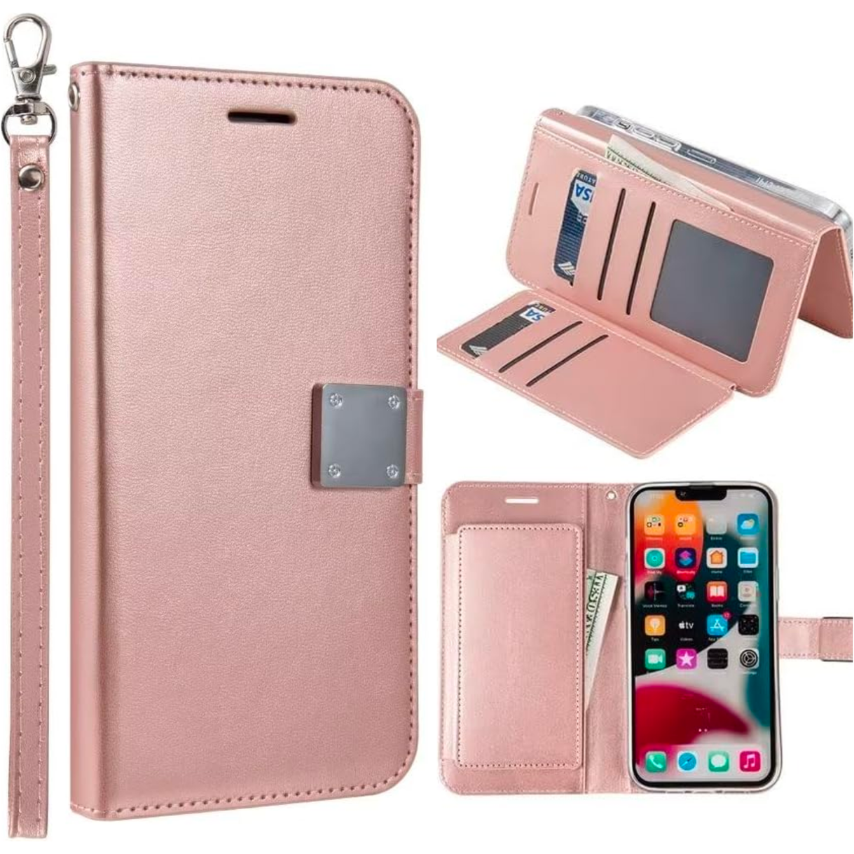 Entronix Folio Wallet Case for Apple iPhone 14 Plus, Leather Wallet & Lanyard Bumper Cover, - Entro Retail