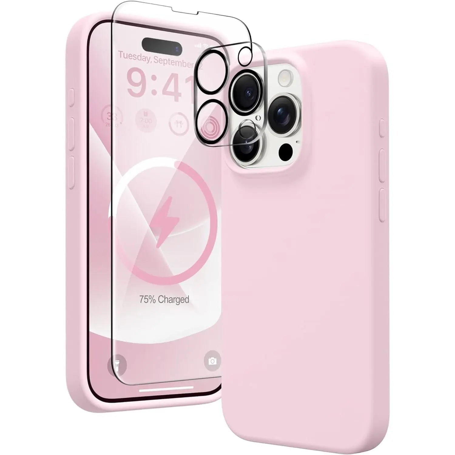 Entronix Apple iPhone 14 Pro 3-in-1 Bundle - Liquid Silicone Case, 1 Clear Screen Protector & 1 Camera Lens Protector, - Entro Retail